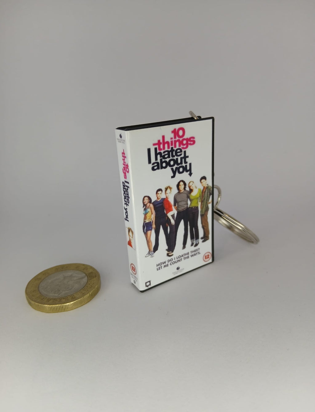 10 Things I Hate About You Mini VHS Keyring – flat lay angle