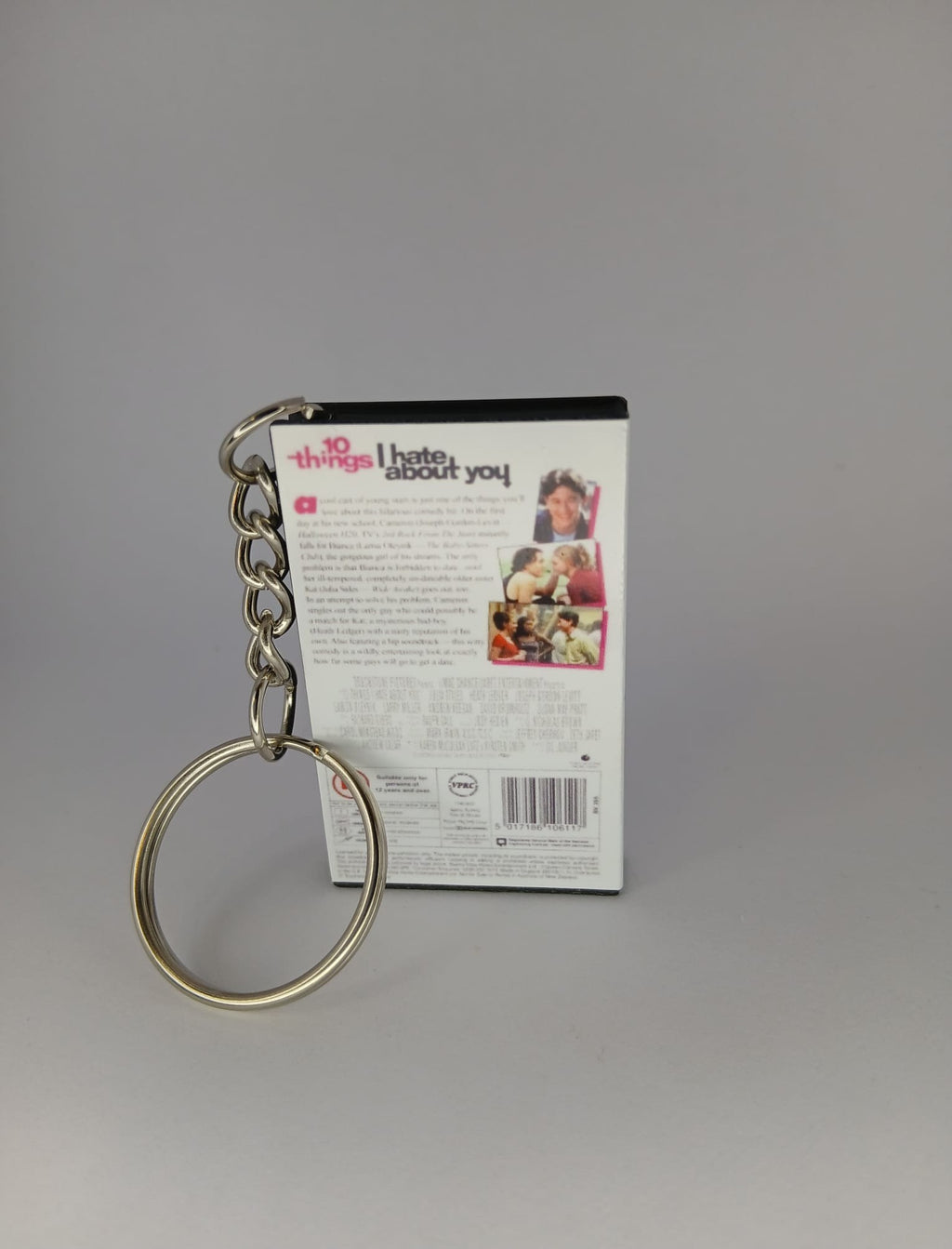 10 Things I Hate About You Mini VHS Keyring – front angle with chain