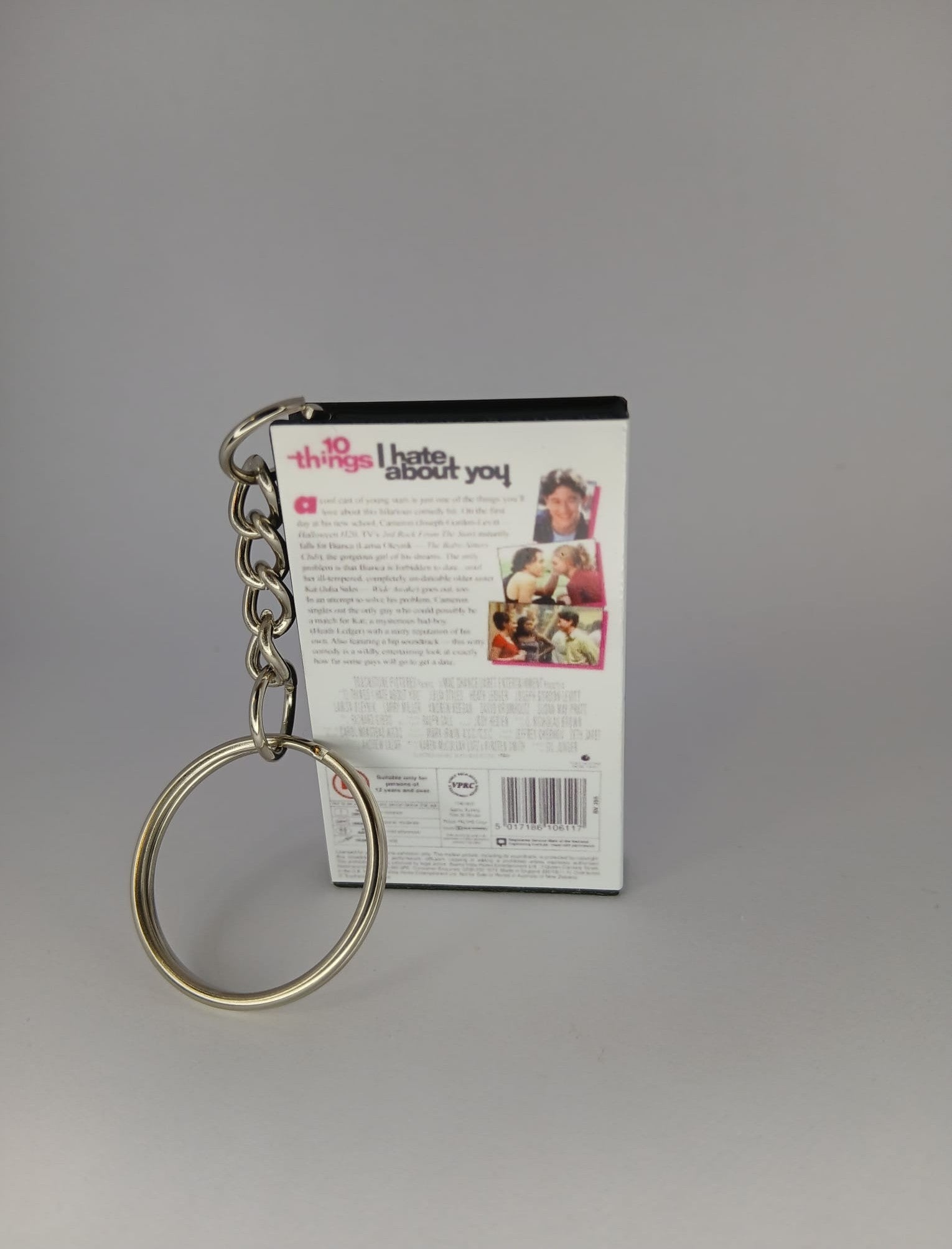 10 Things I Hate About You Mini VHS Keyring – front angle with chain