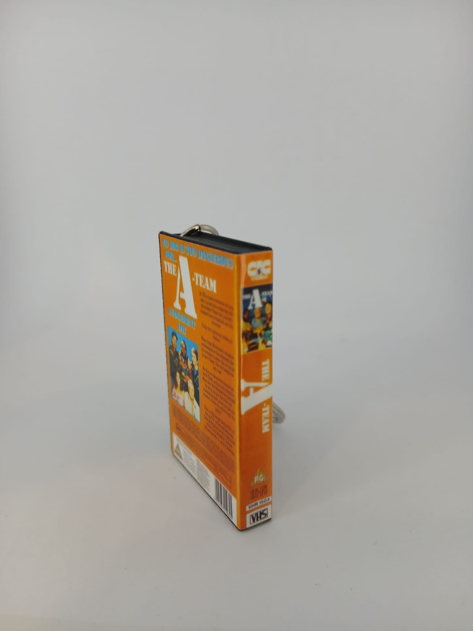 The A-Team VHS keyring — back cover standing angled