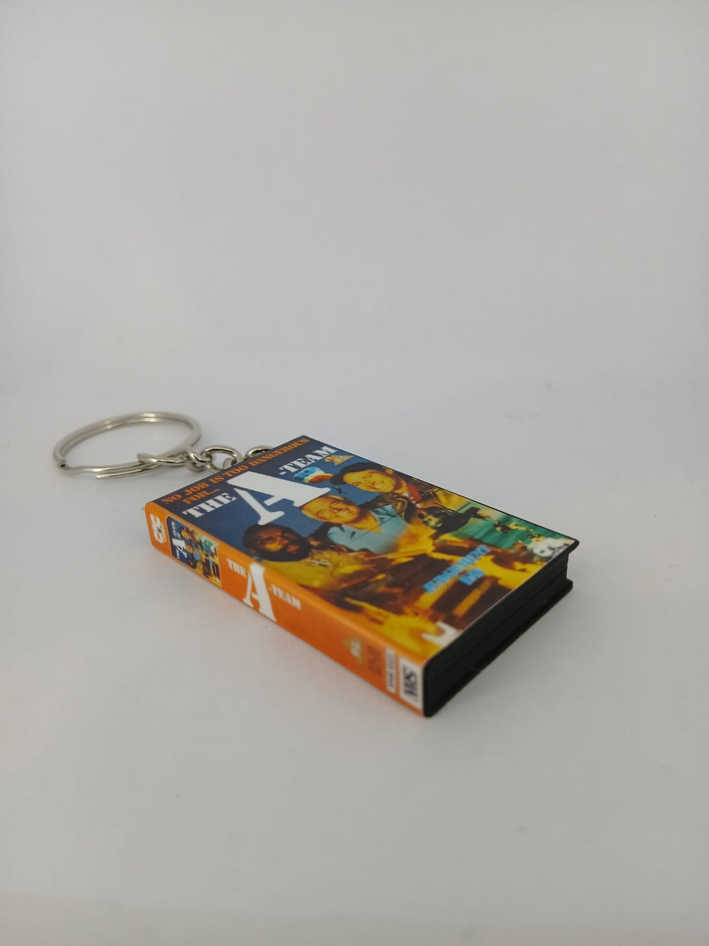 The A-Team VHS keyring — front cover standing angled 3