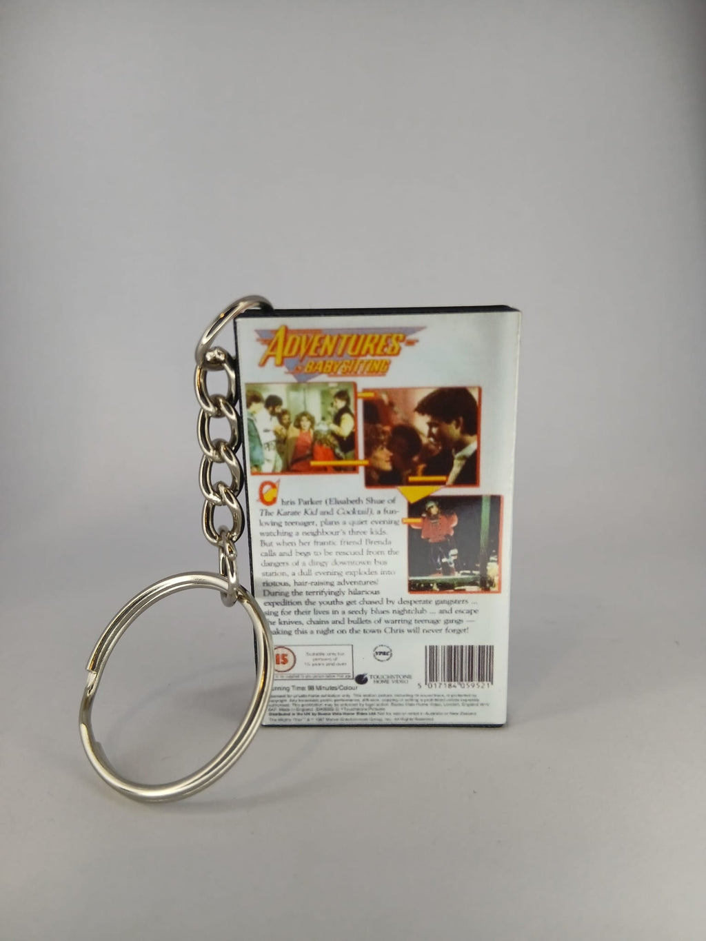 Adventures in Babysitting Mini VHS Keyring – spine view standing