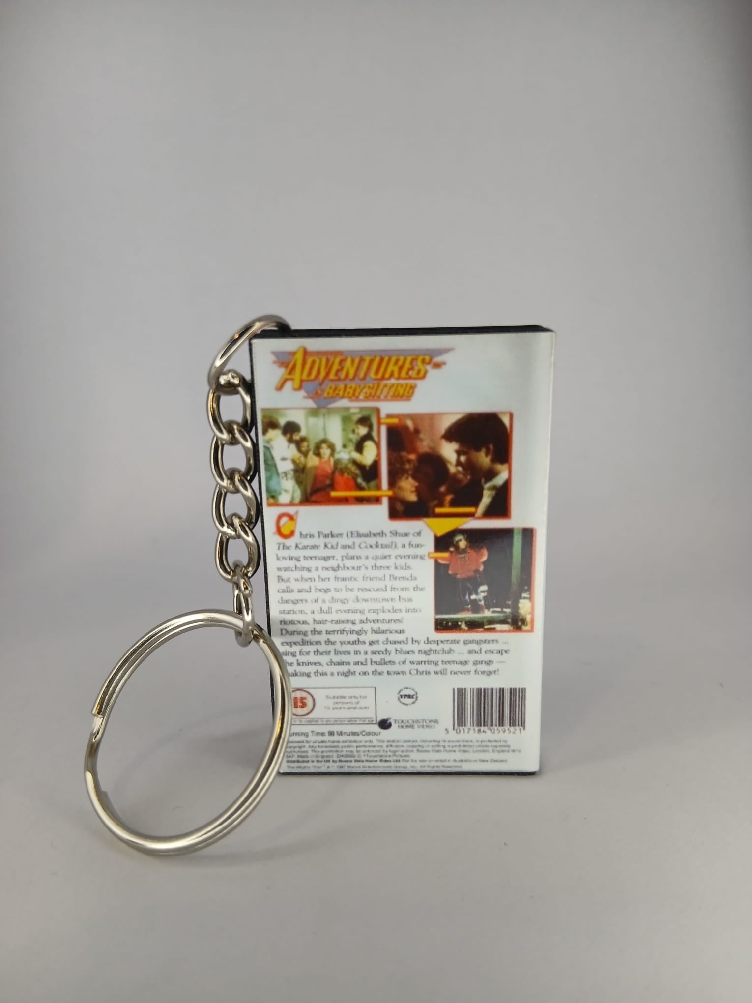 Adventures in Babysitting Mini VHS Keyring – spine view standing