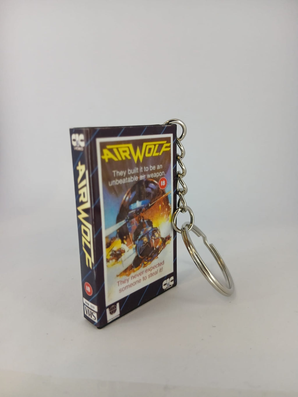 Airwolf VHS keyring — back and side view