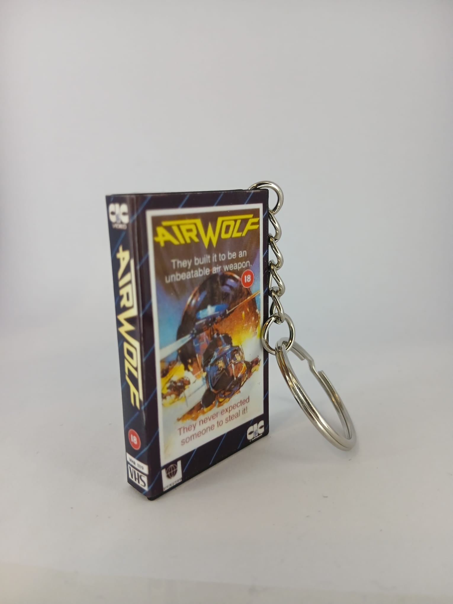 Airwolf VHS keyring — back and side view