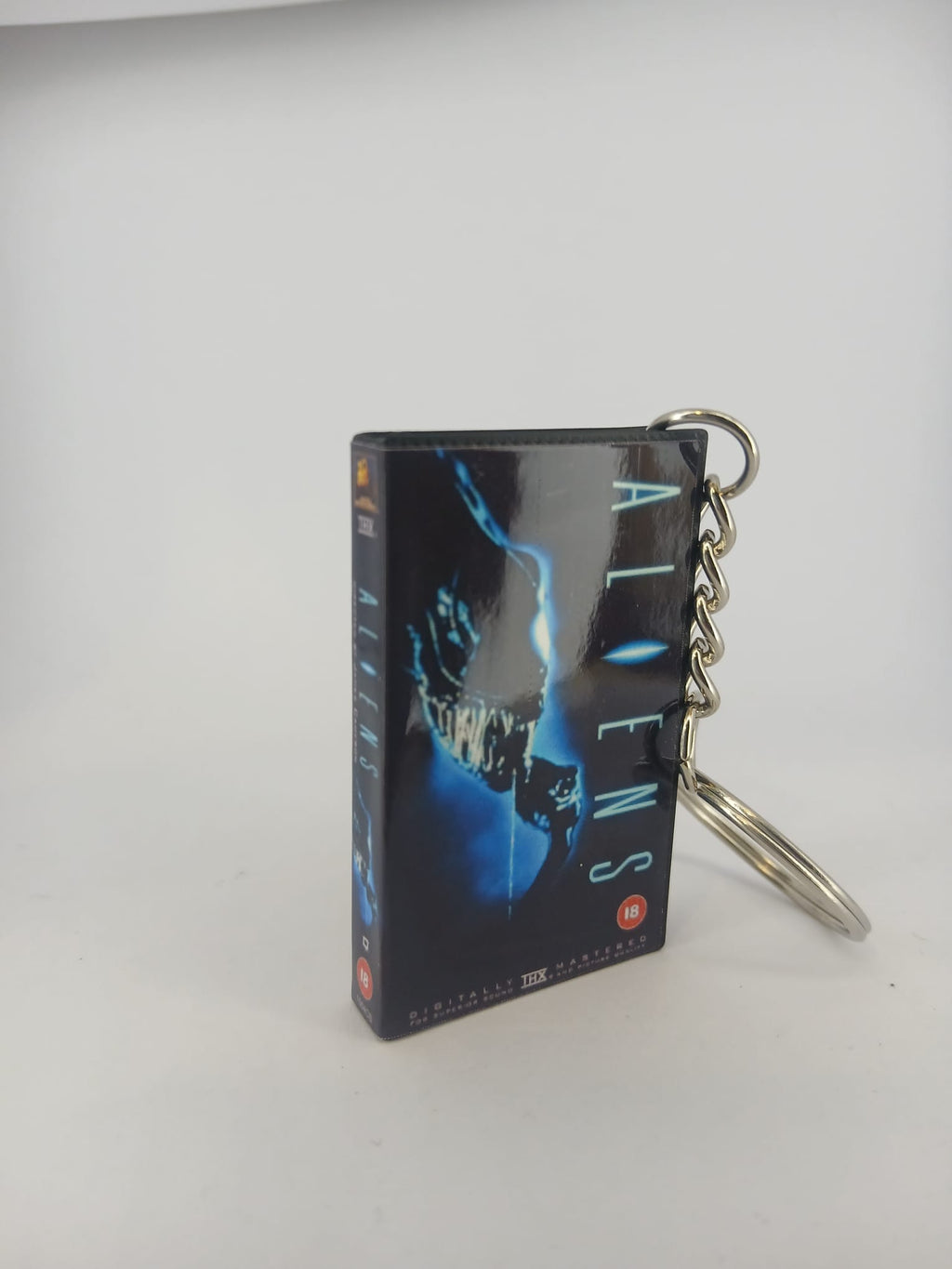 Aliens VHS keyring — back cover and spine angled 2