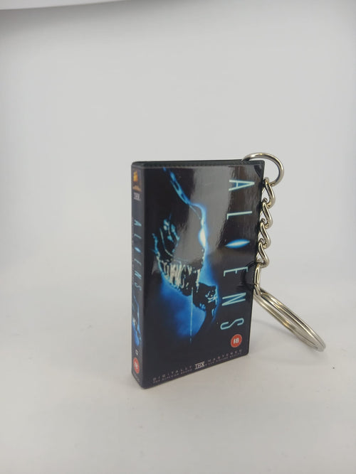 Aliens VHS keyring — back cover and spine angled 2