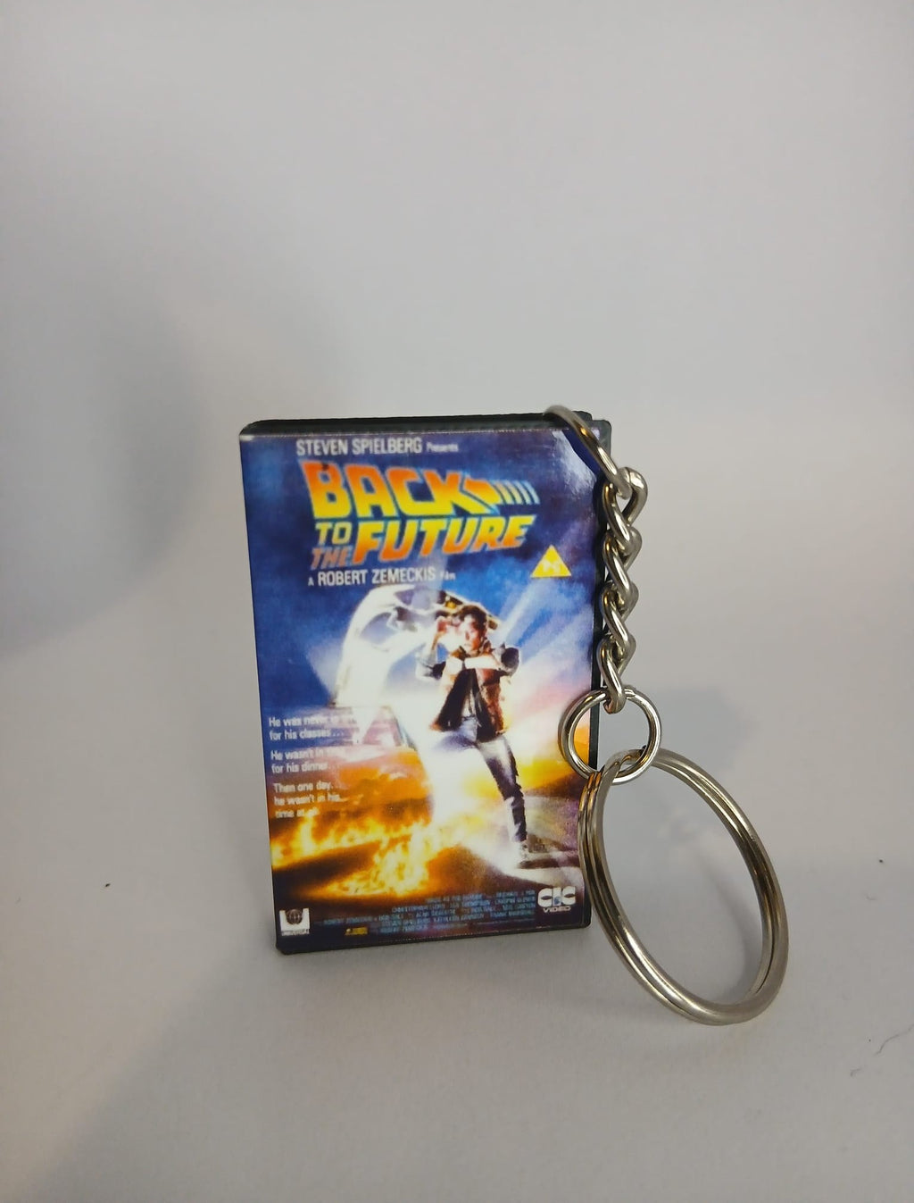 Back to the Future Mini VHS Keyring – flat lay front angle