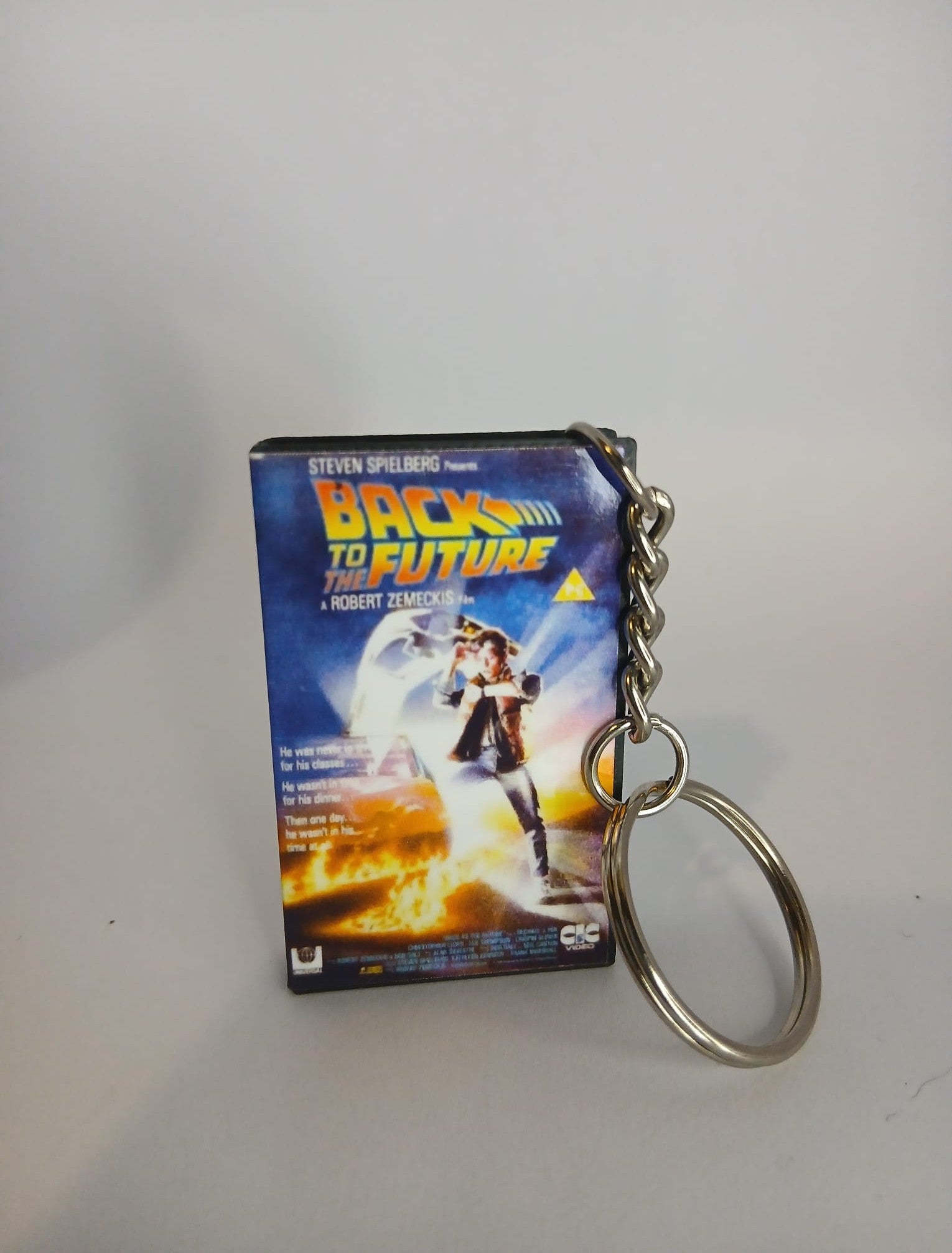 Back to the Future Mini VHS Keyring – flat lay front angle