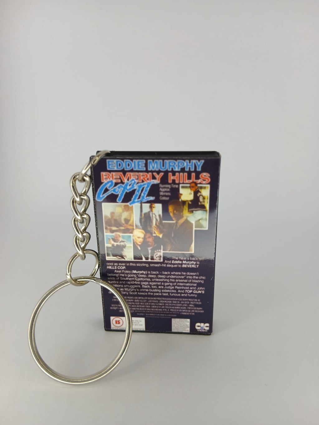 Beverly Hills Cop II Mini VHS Keyring – flat lay overhead