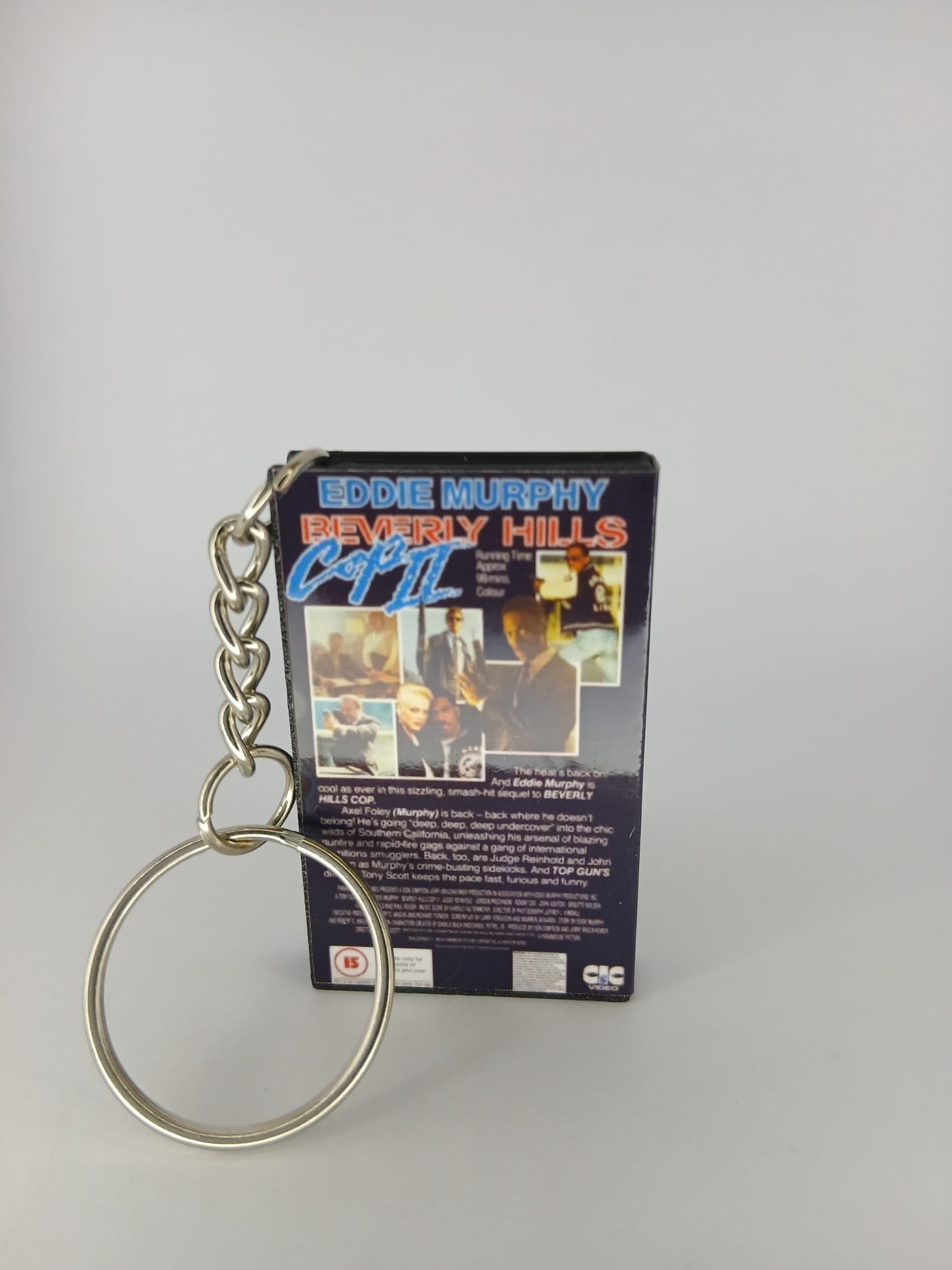 Beverly Hills Cop II Mini VHS Keyring – flat lay overhead
