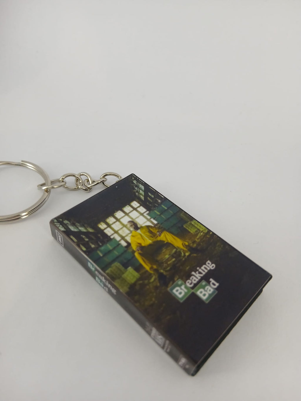 Breaking Bad VHS keyring — front cover close-up angled