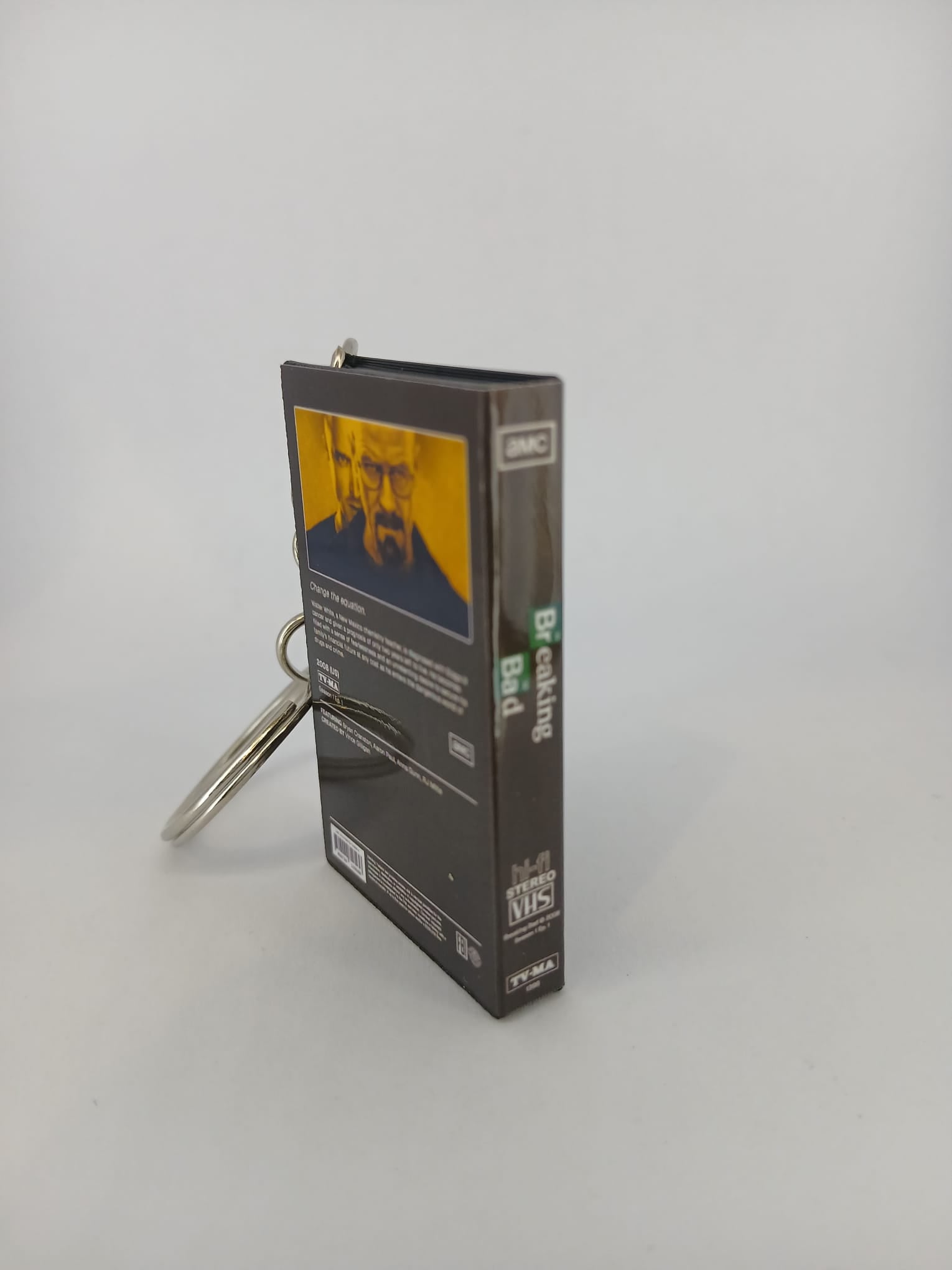 Breaking Bad VHS keyring — spine and back angled view 2