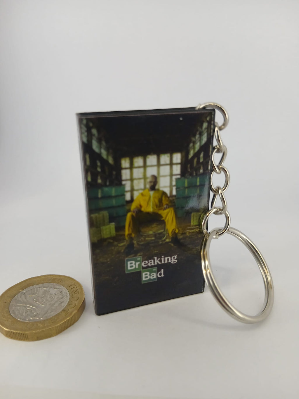 Breaking Bad VHS keyring — front cover flat lay angled