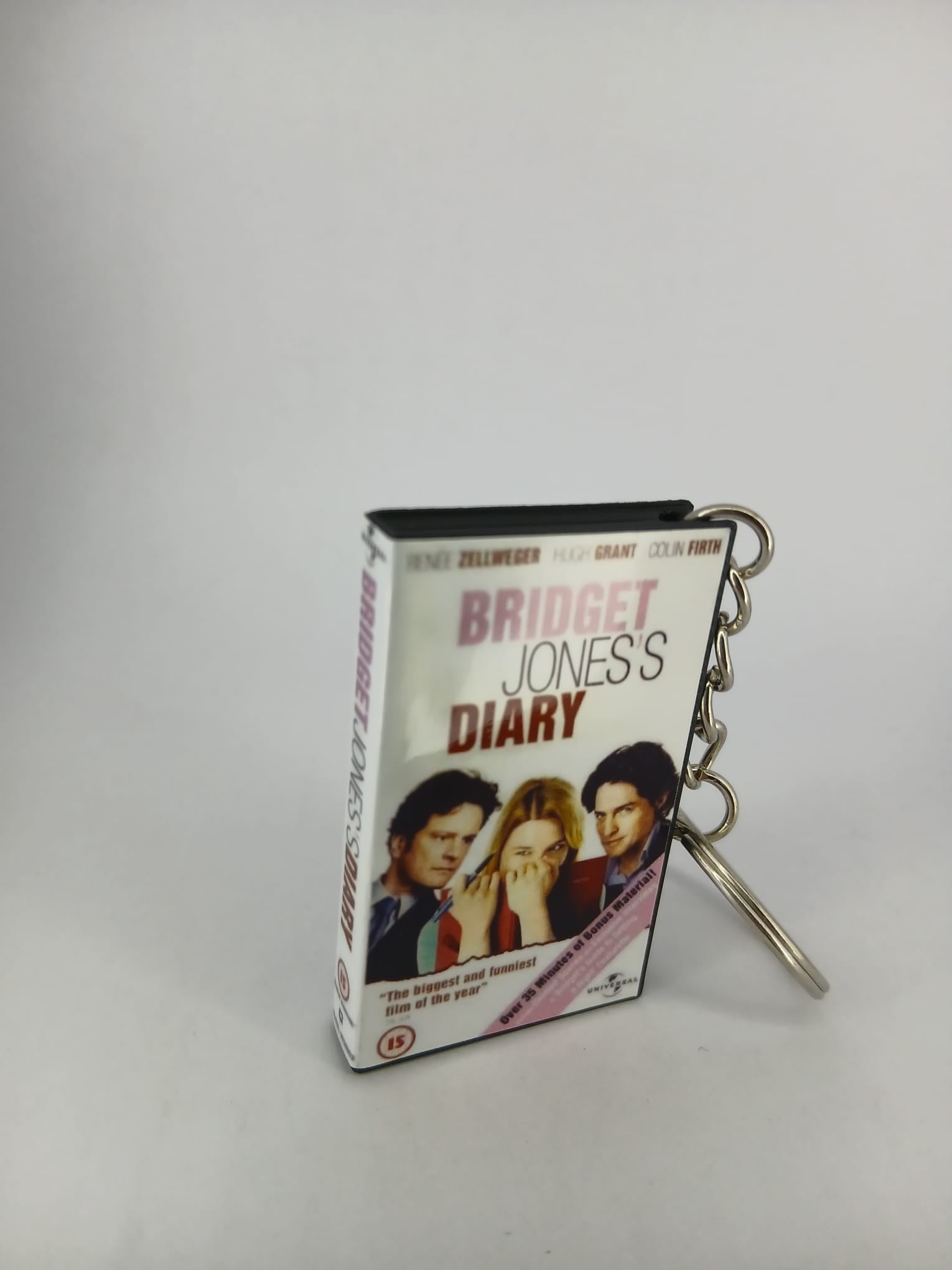 Bridget Jones's Diary VHS keyring — back cover angled view standing