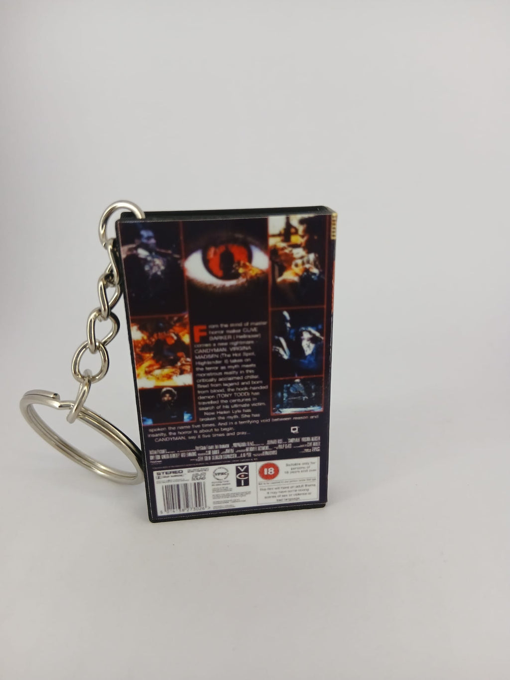 Candyman VHS keyring — spine view standing