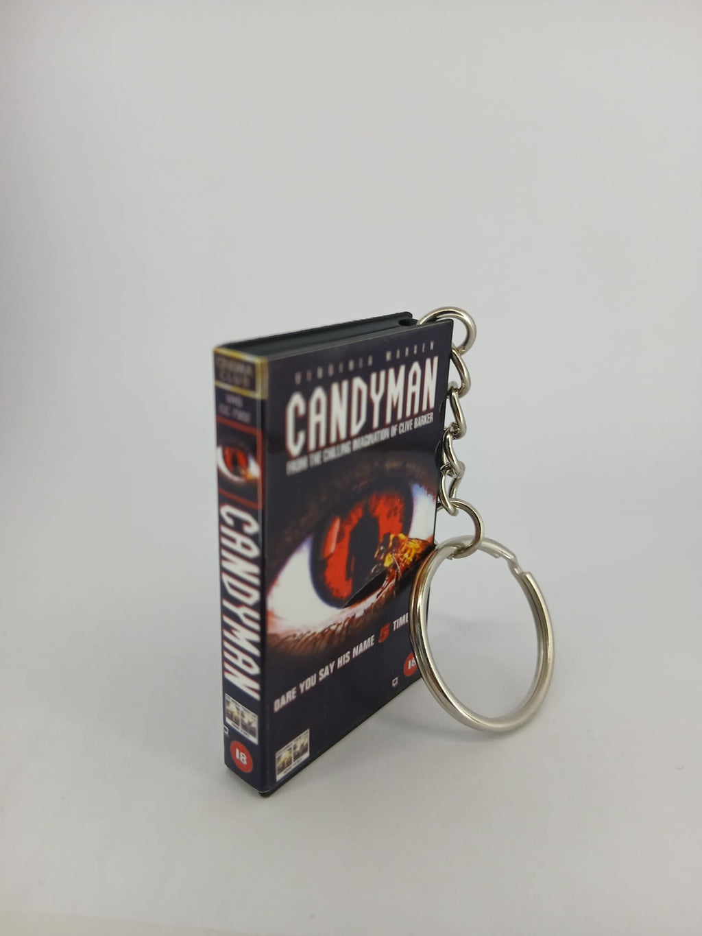 Candyman VHS keyring — front cover standing angled 2