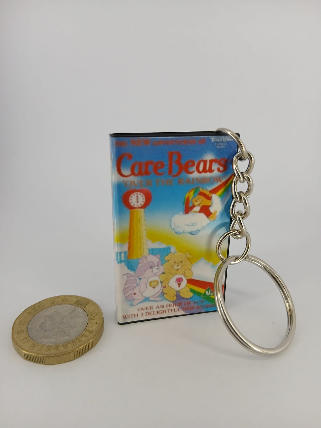 Care Bears VHS keyring — back cover standing angled 2