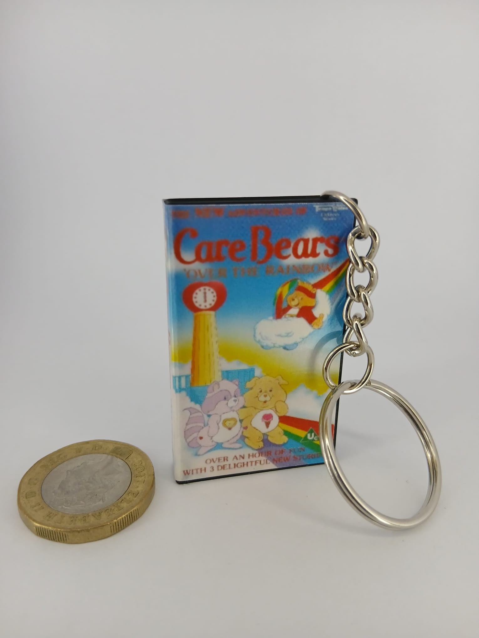Care Bears VHS keyring — back cover standing angled 2