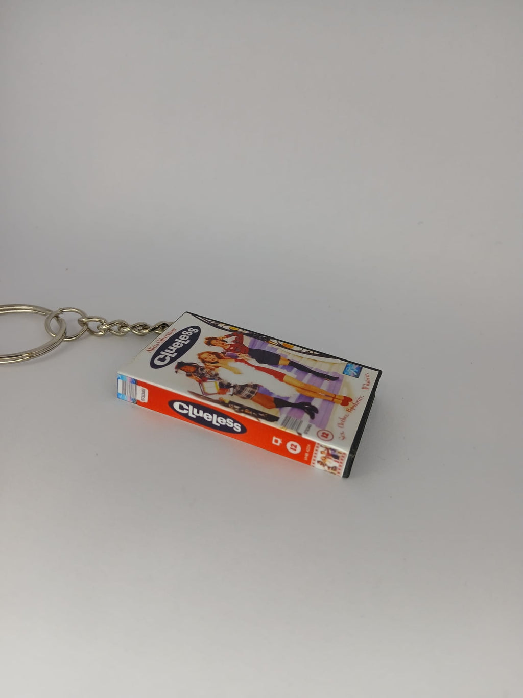 Clueless Mini VHS Keyring – front spine angle standing