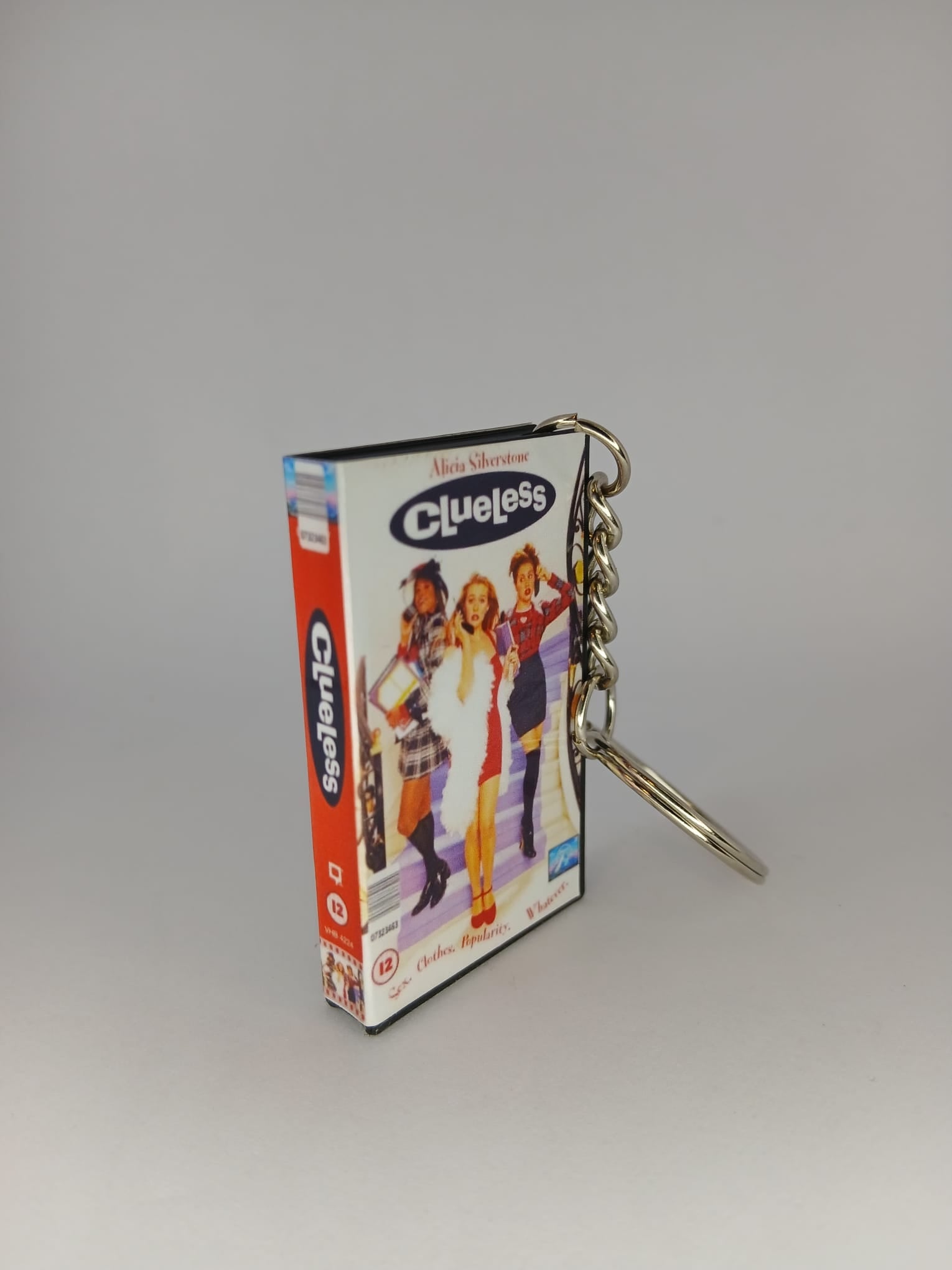 Clueless Mini VHS Keyring – back spine angle standing