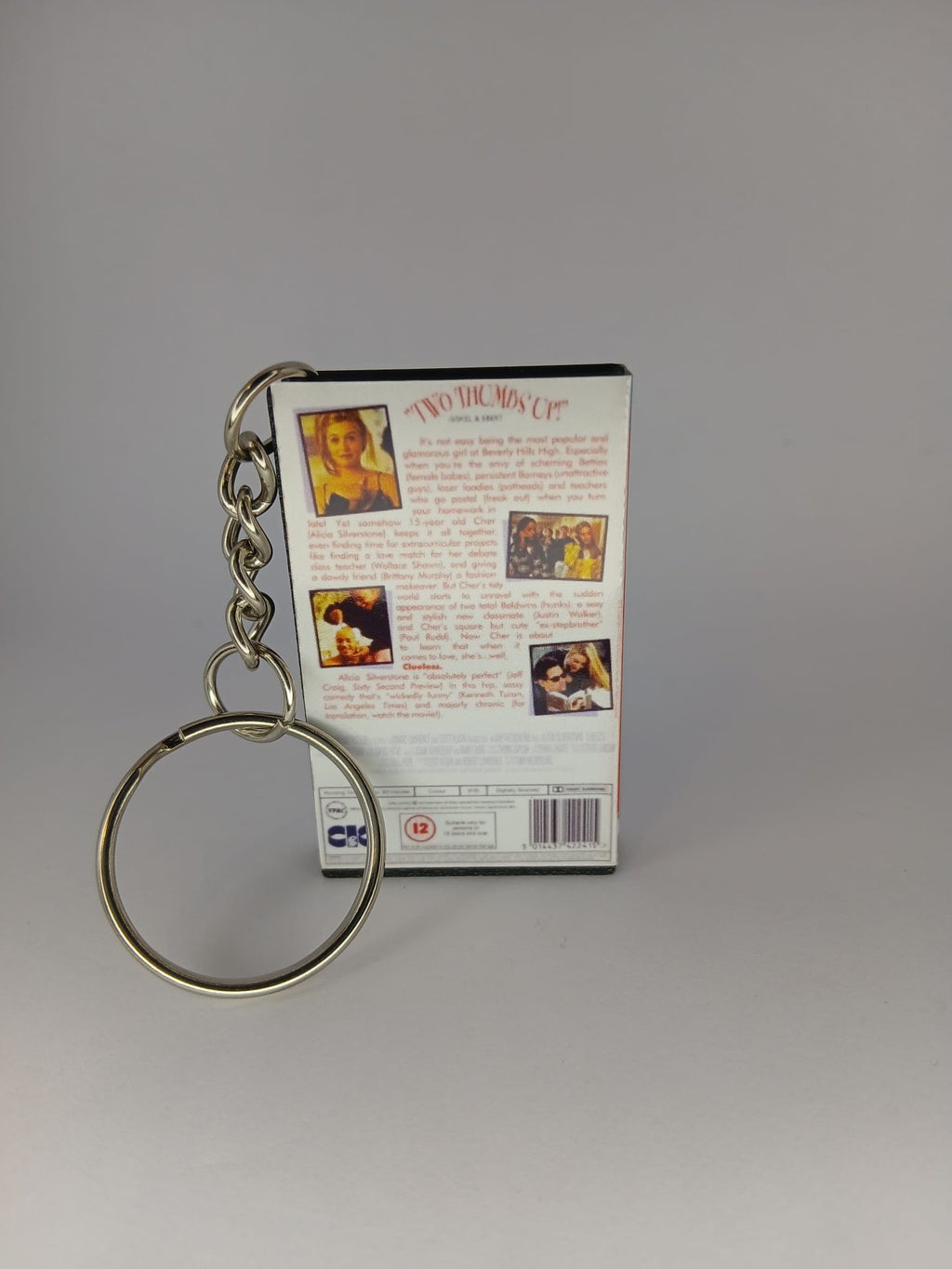 Clueless Mini VHS Keyring – flat lay spine angle