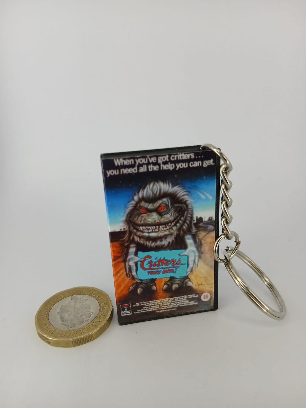 Critters Mini VHS Keyring – overhead view
