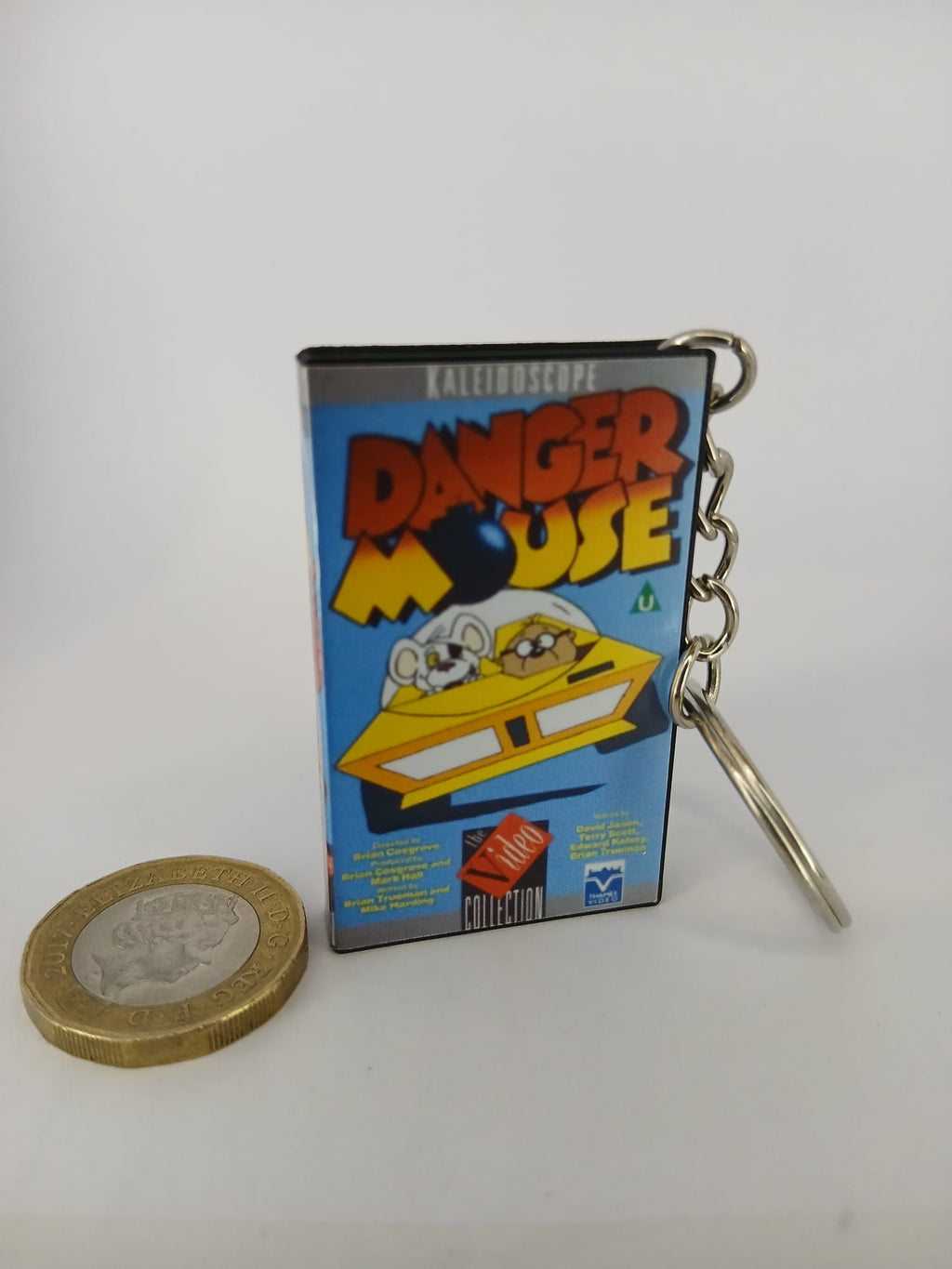 Danger Mouse VHS keyring — flat lay front and spine angled