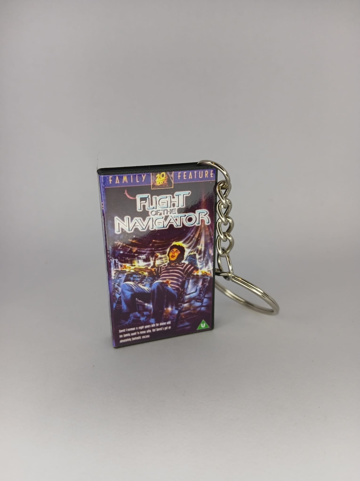 Flight of the Navigator Mini VHS Keyring – back spine angle standing