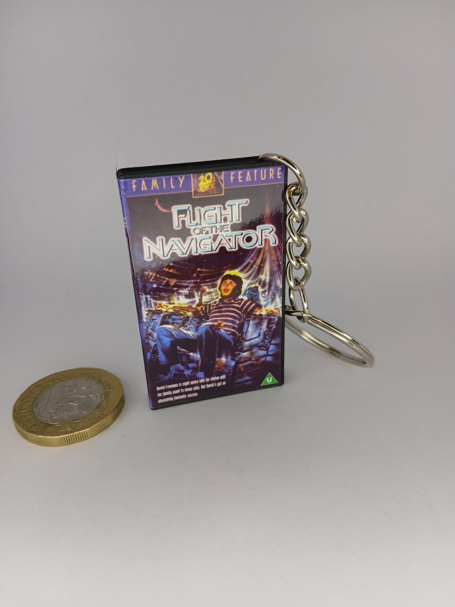 Flight of the Navigator Mini VHS Keyring – back with chain standing