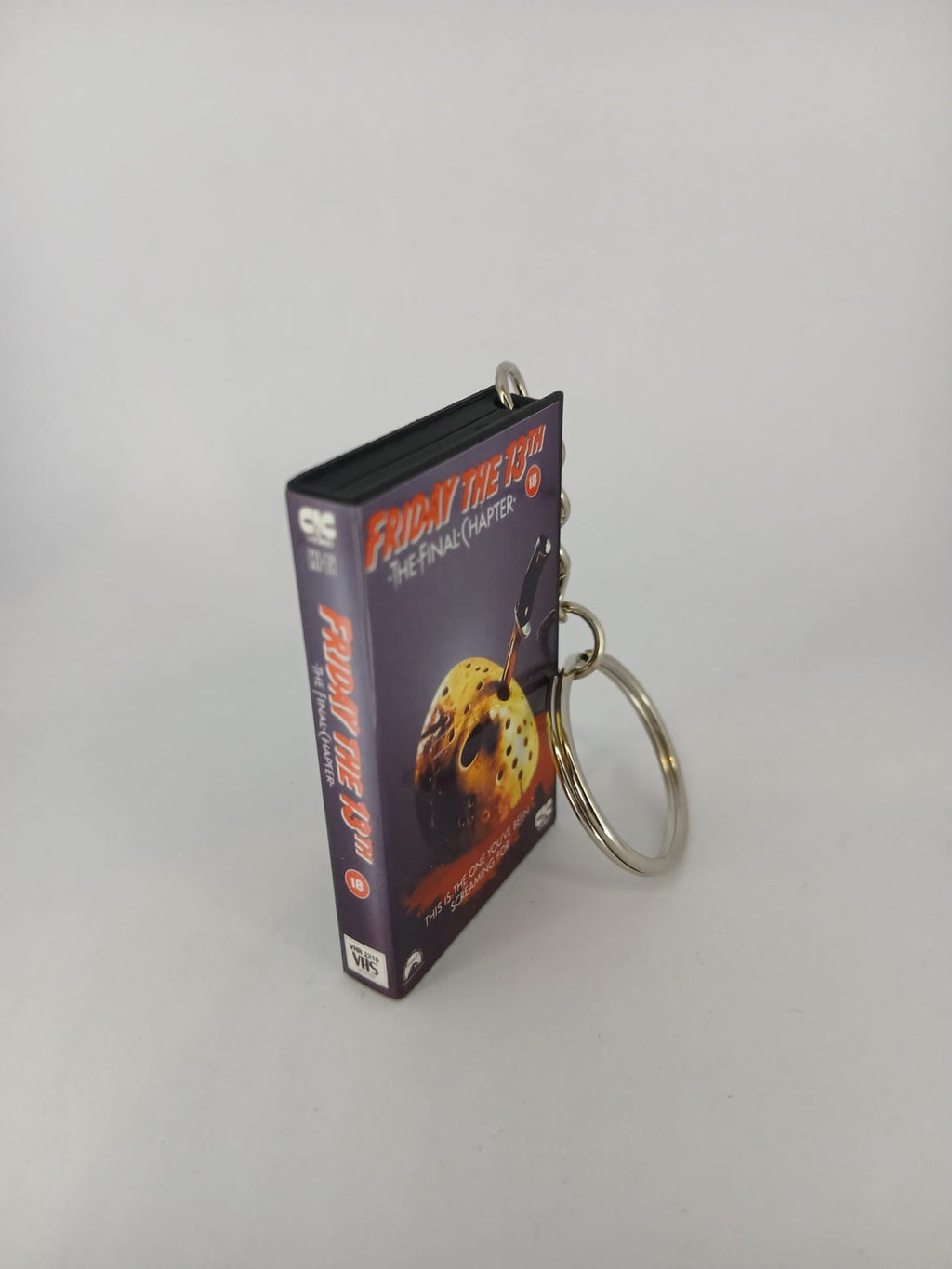 Friday the 13th The Final Chapter VHS keyring — back cover standing