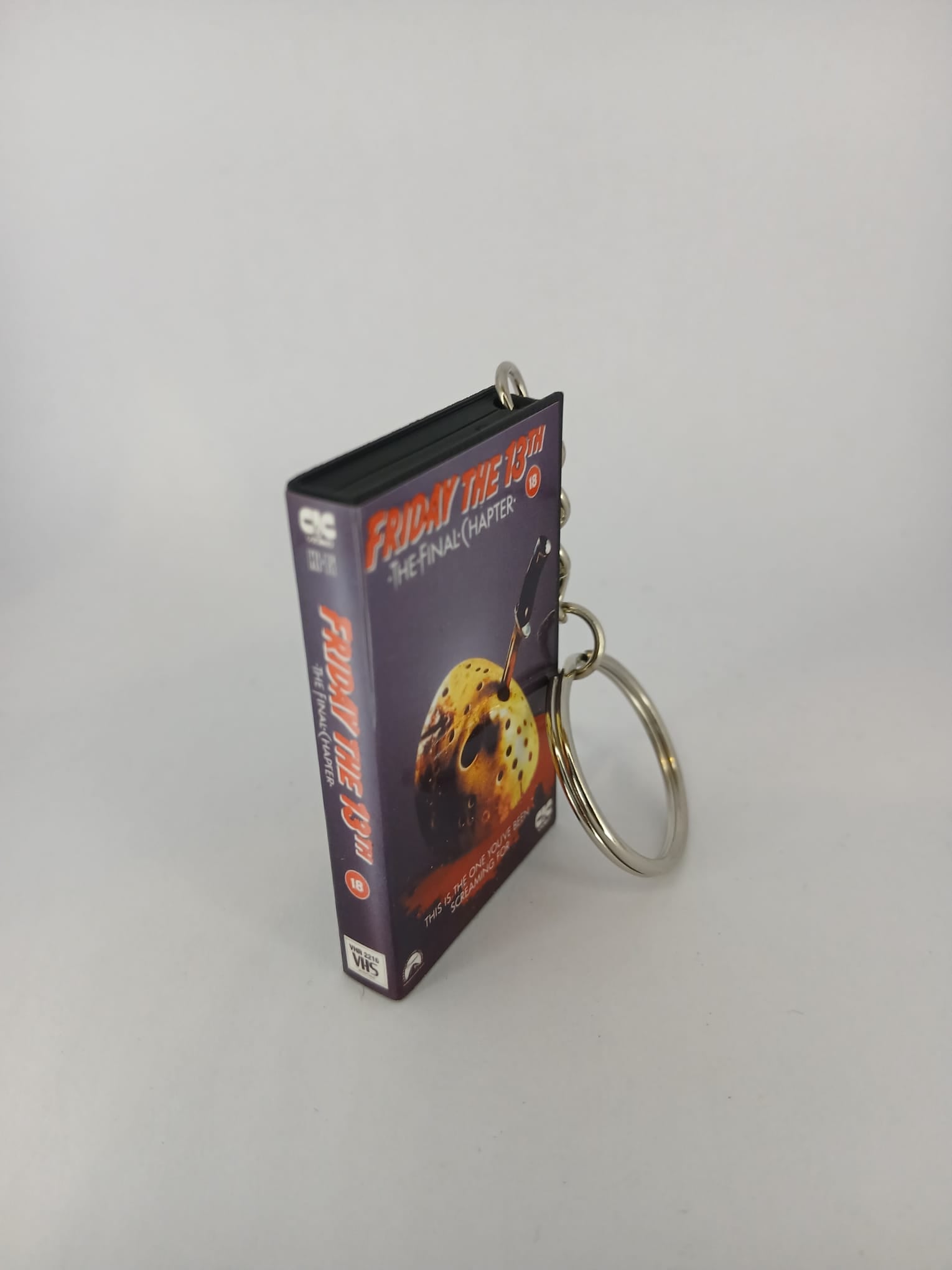 Friday the 13th The Final Chapter VHS keyring — back cover standing