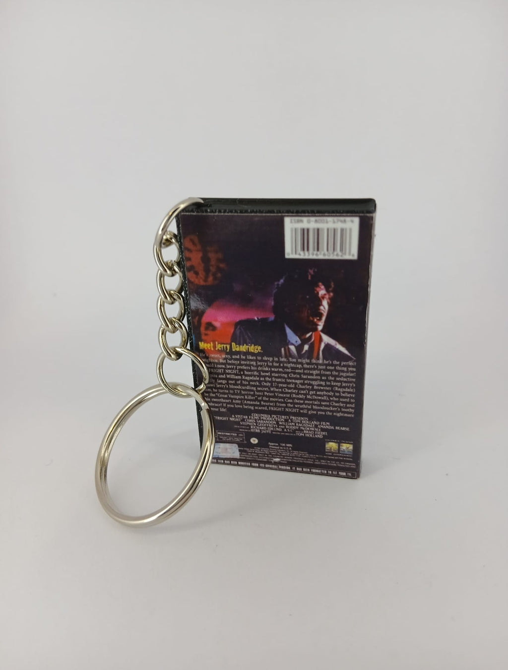 Fright Night VHS keyring — front cover standing angled 2