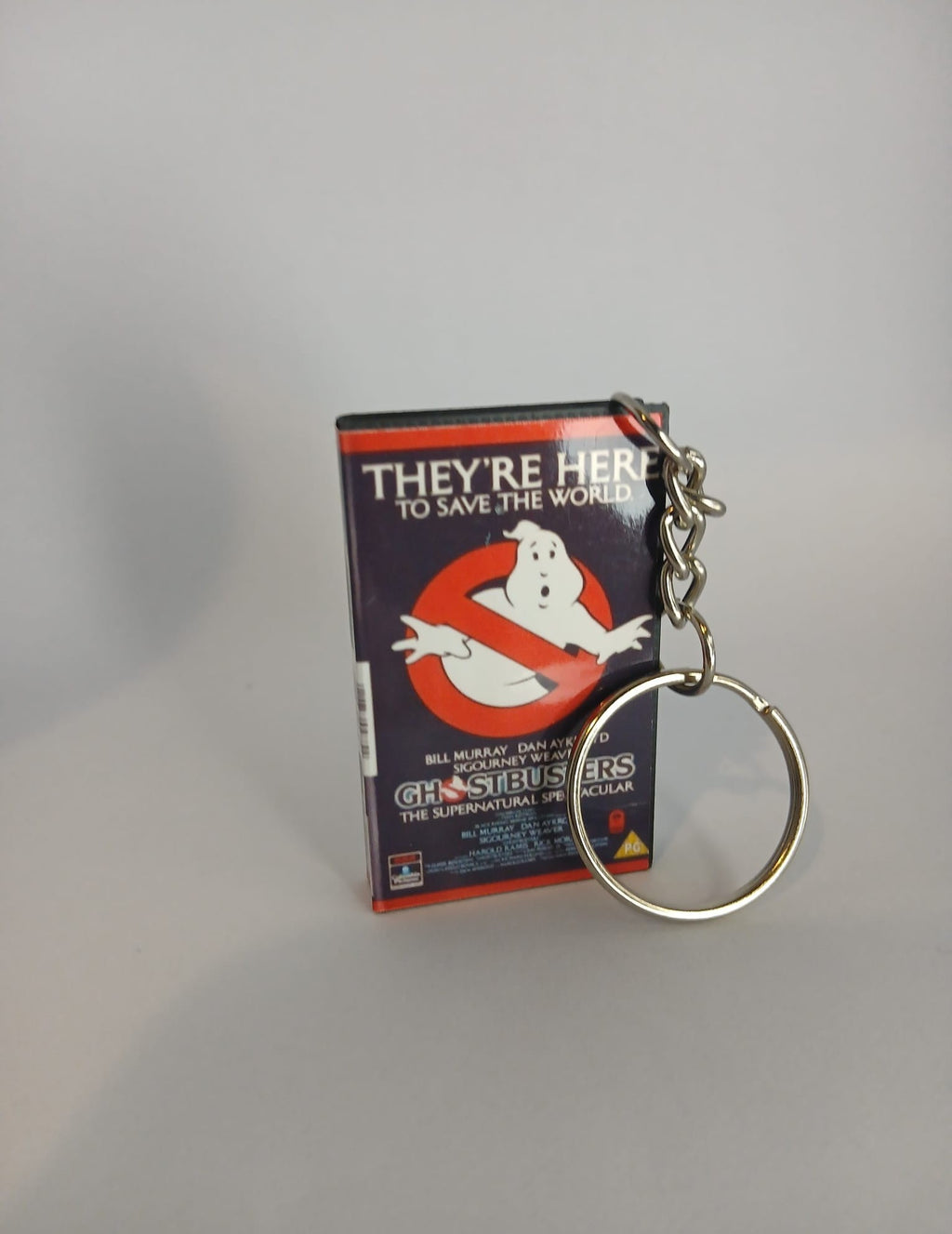 Ghostbusters Mini VHS Keyring – spine view standing