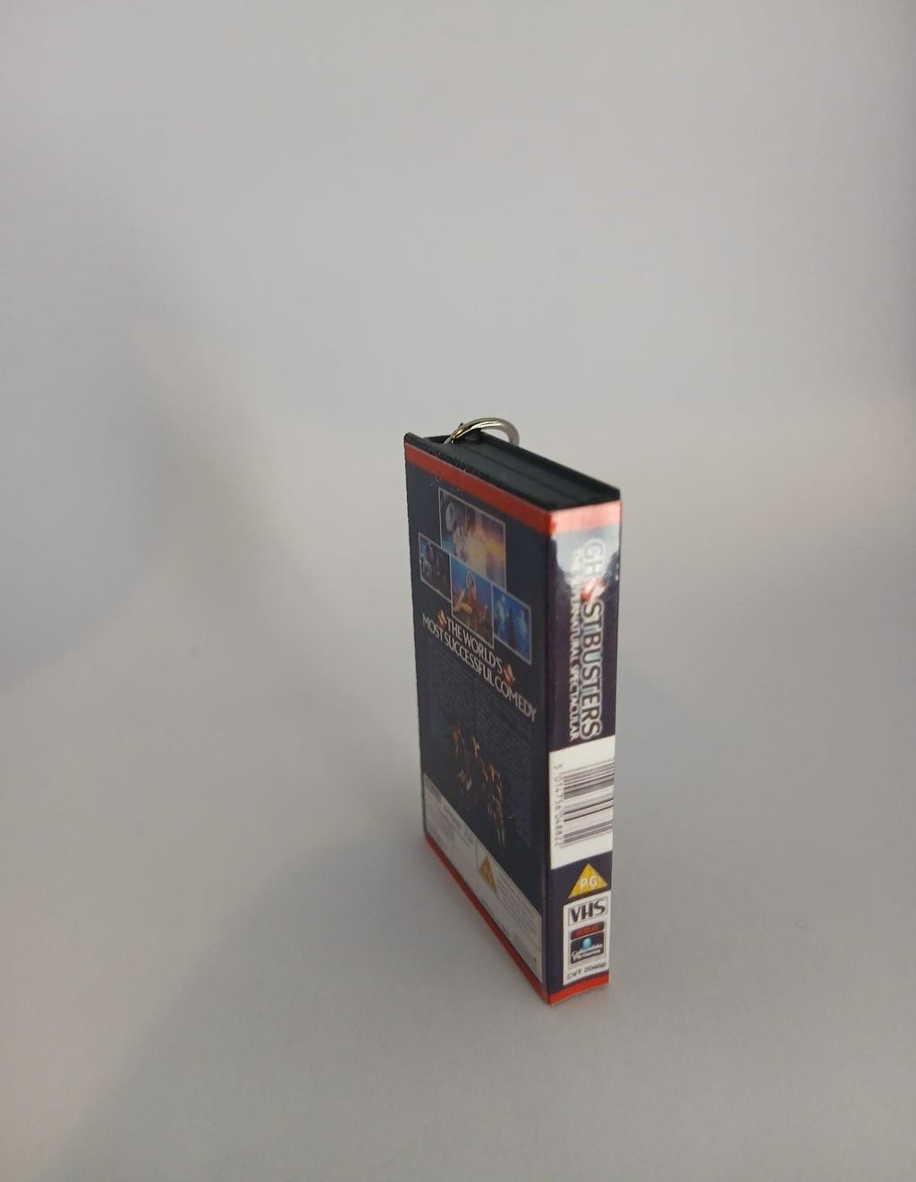 Ghostbusters Mini VHS Keyring – front spine angle