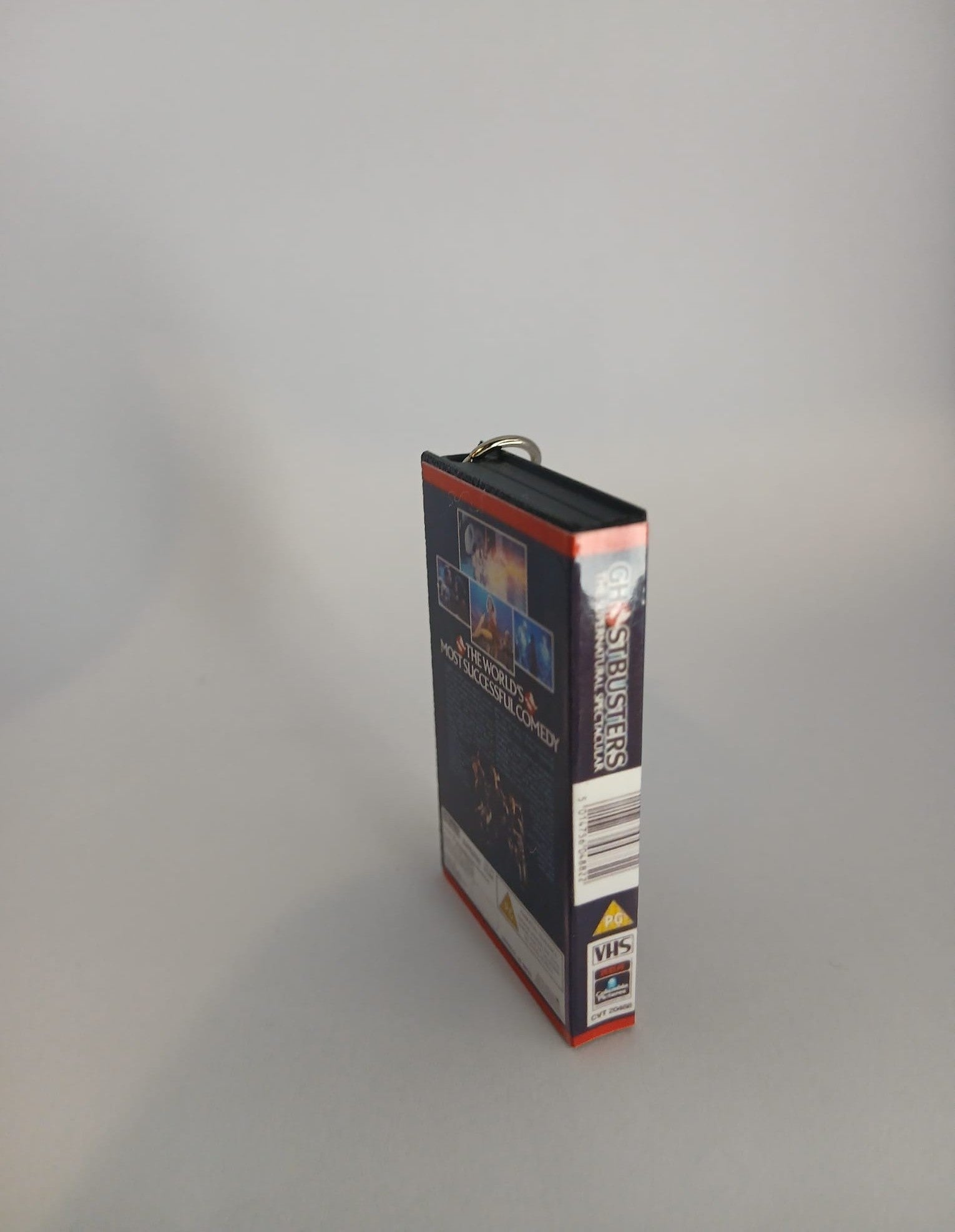 Ghostbusters Mini VHS Keyring – front spine angle