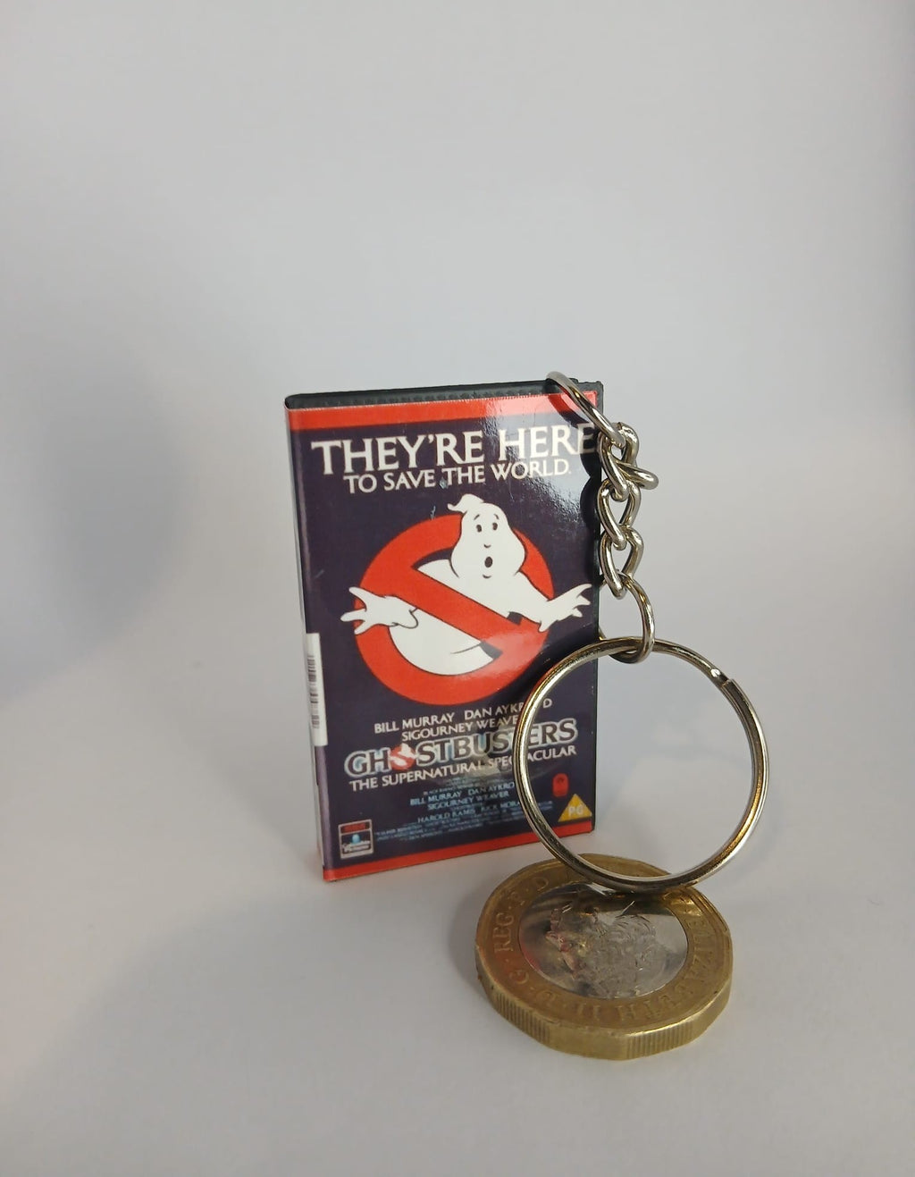 Ghostbusters Mini VHS Keyring – front angle standing