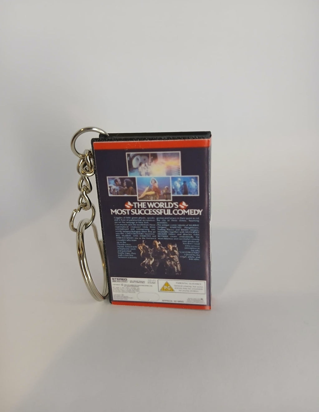 Ghostbusters Mini VHS Keyring – back spine angle