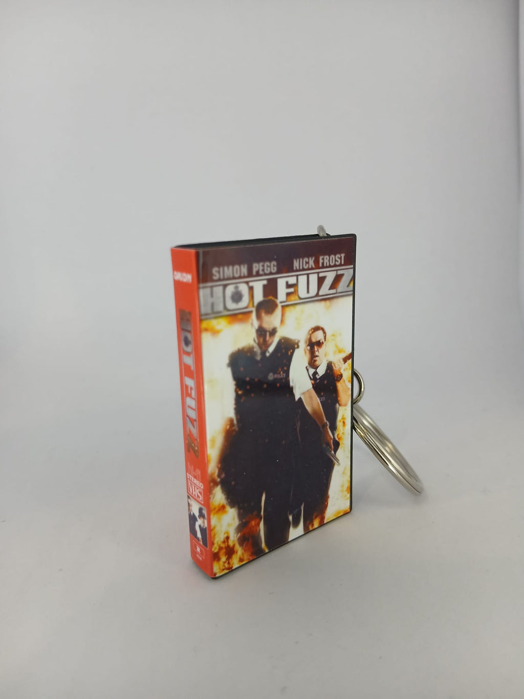 Hot Fuzz VHS keyring — back cover angled view