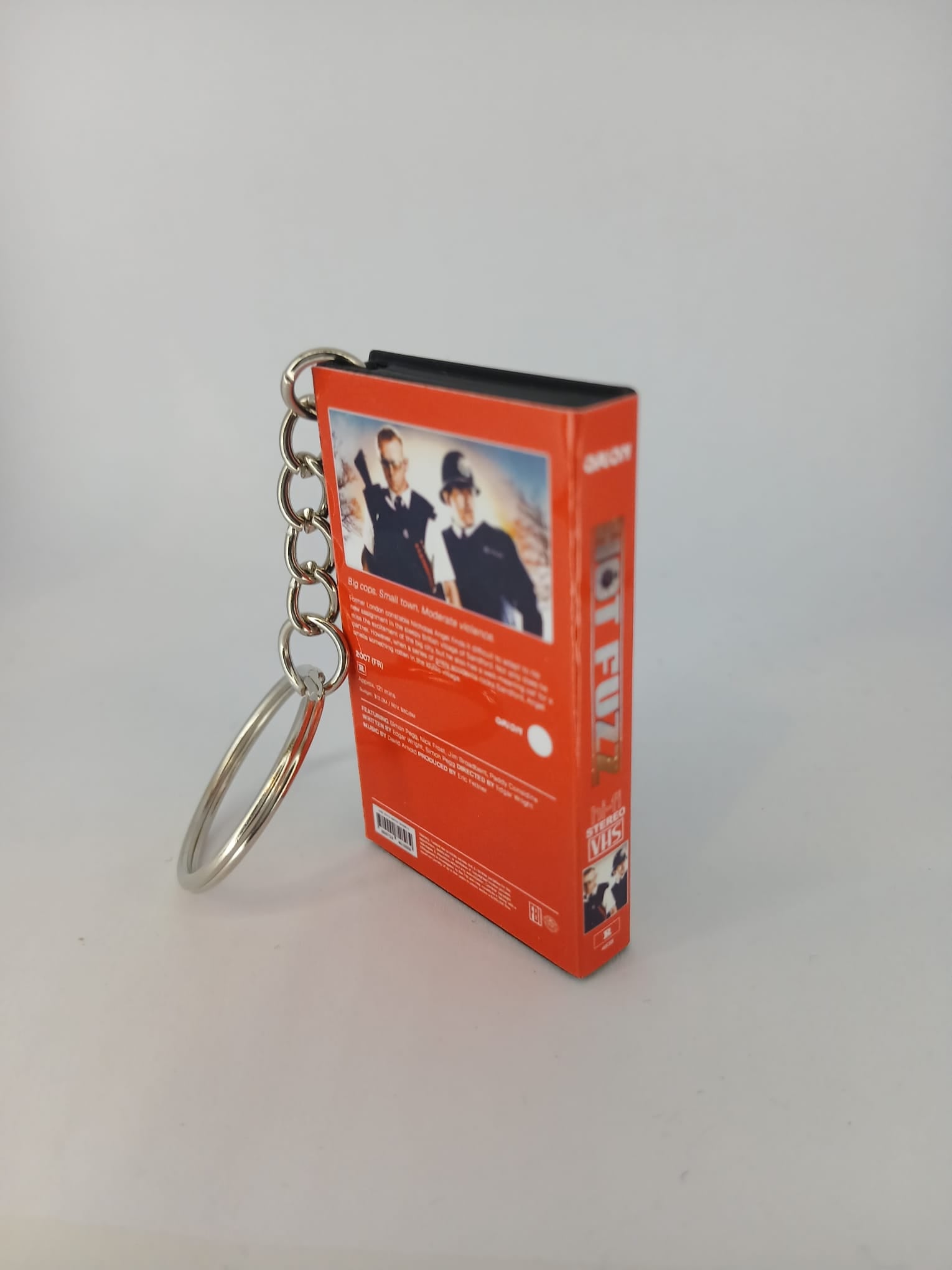 Hot Fuzz VHS keyring — spine view