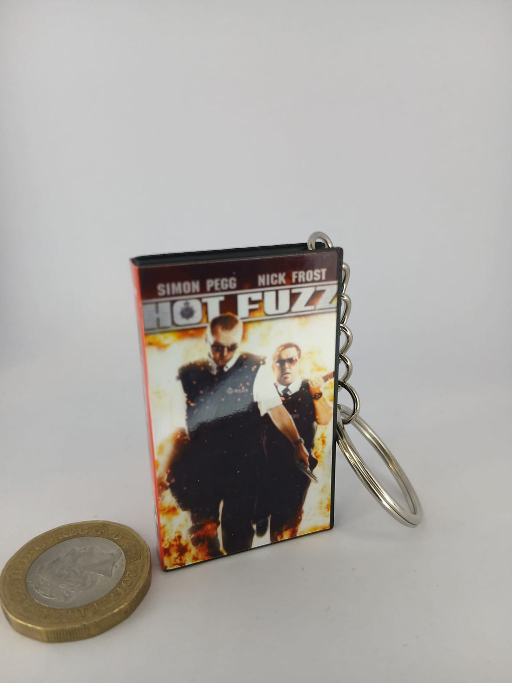 Hot Fuzz VHS keyring — front cover close-up