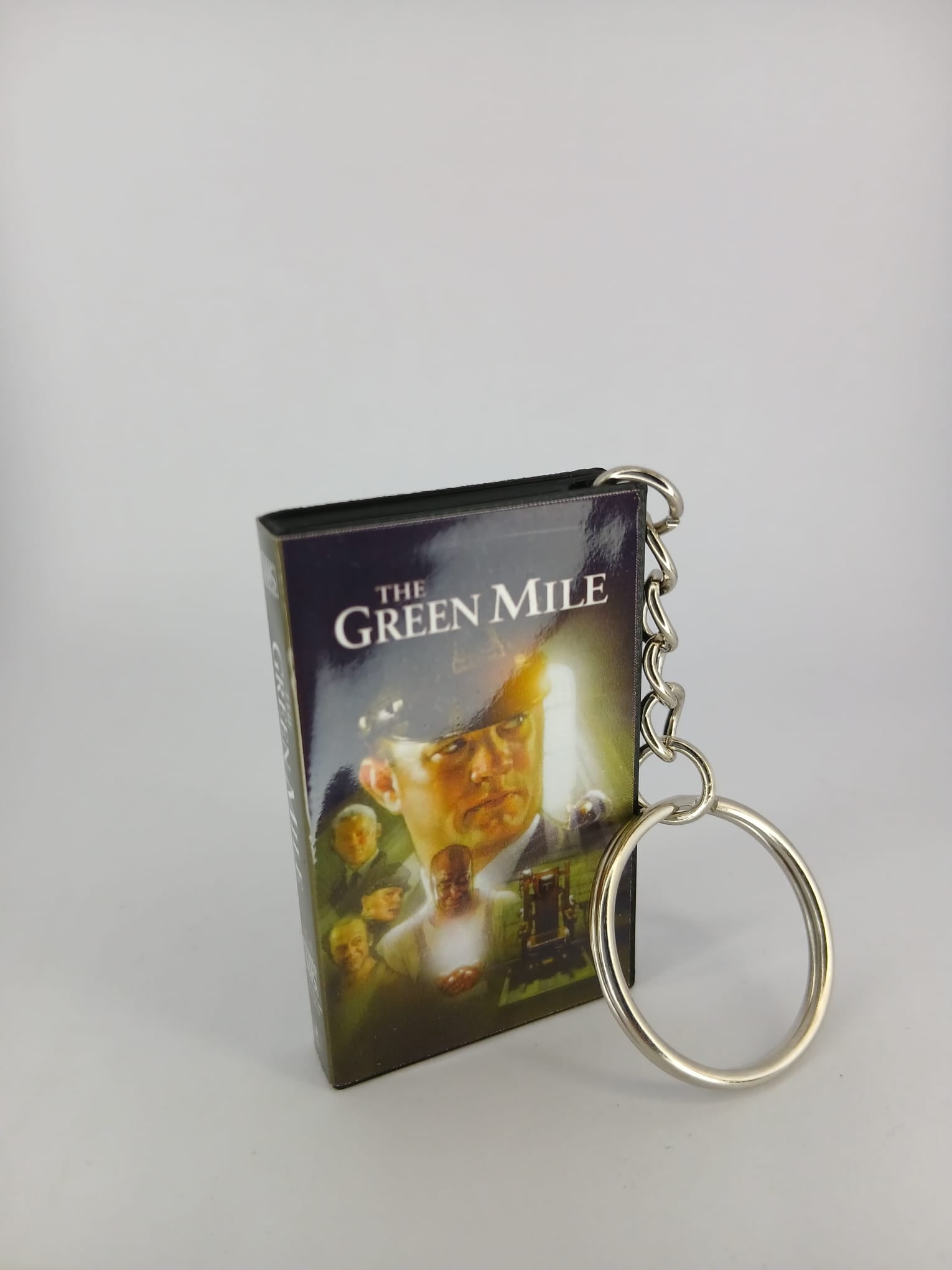 The Green Mile VHS keyring — back cover standing angled