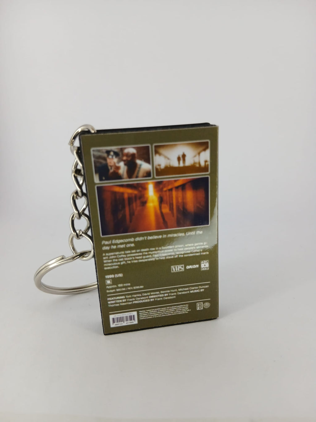 The Green Mile VHS keyring — back and spine angled view