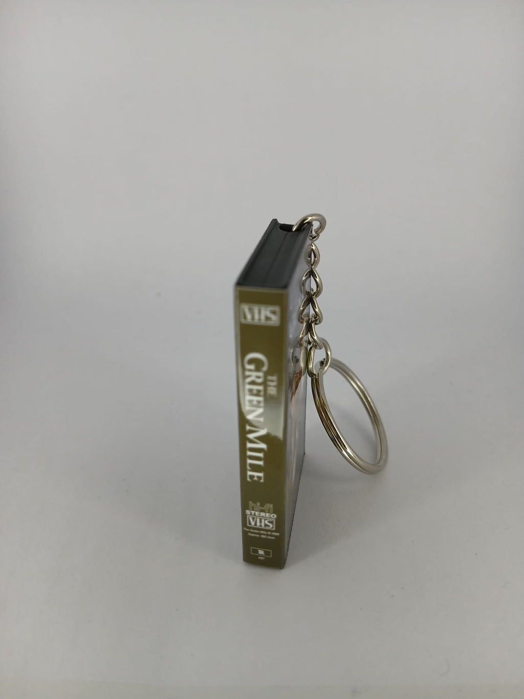The Green Mile VHS keyring — front and spine flat lay angled