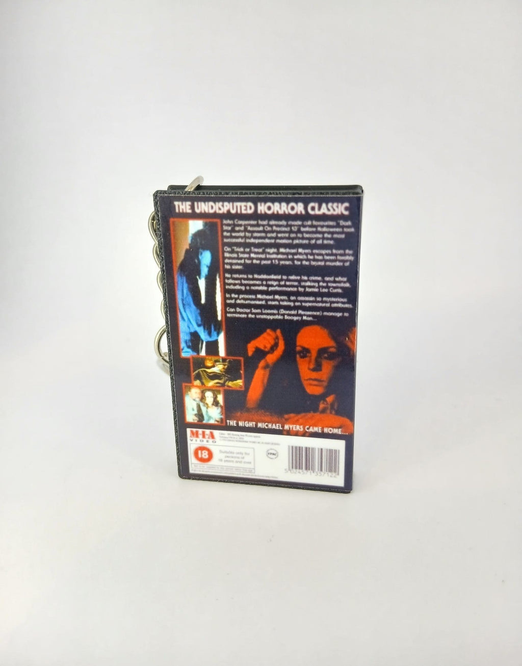 Halloween Mini VHS Keyring – flat lay angle