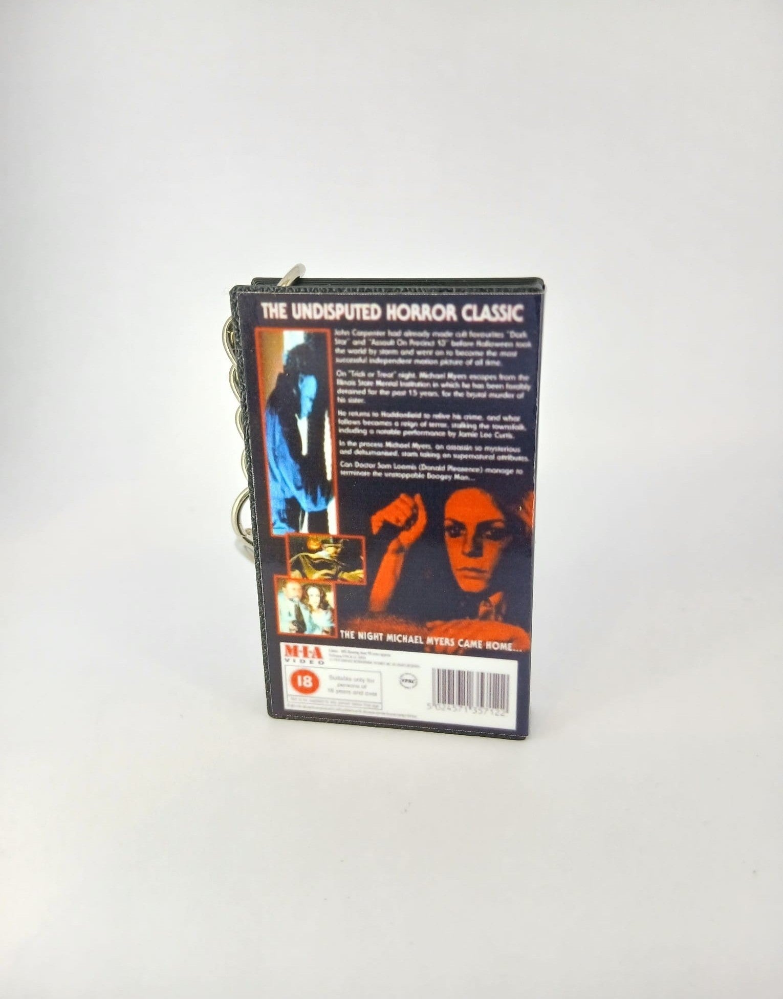 Halloween Mini VHS Keyring – flat lay angle