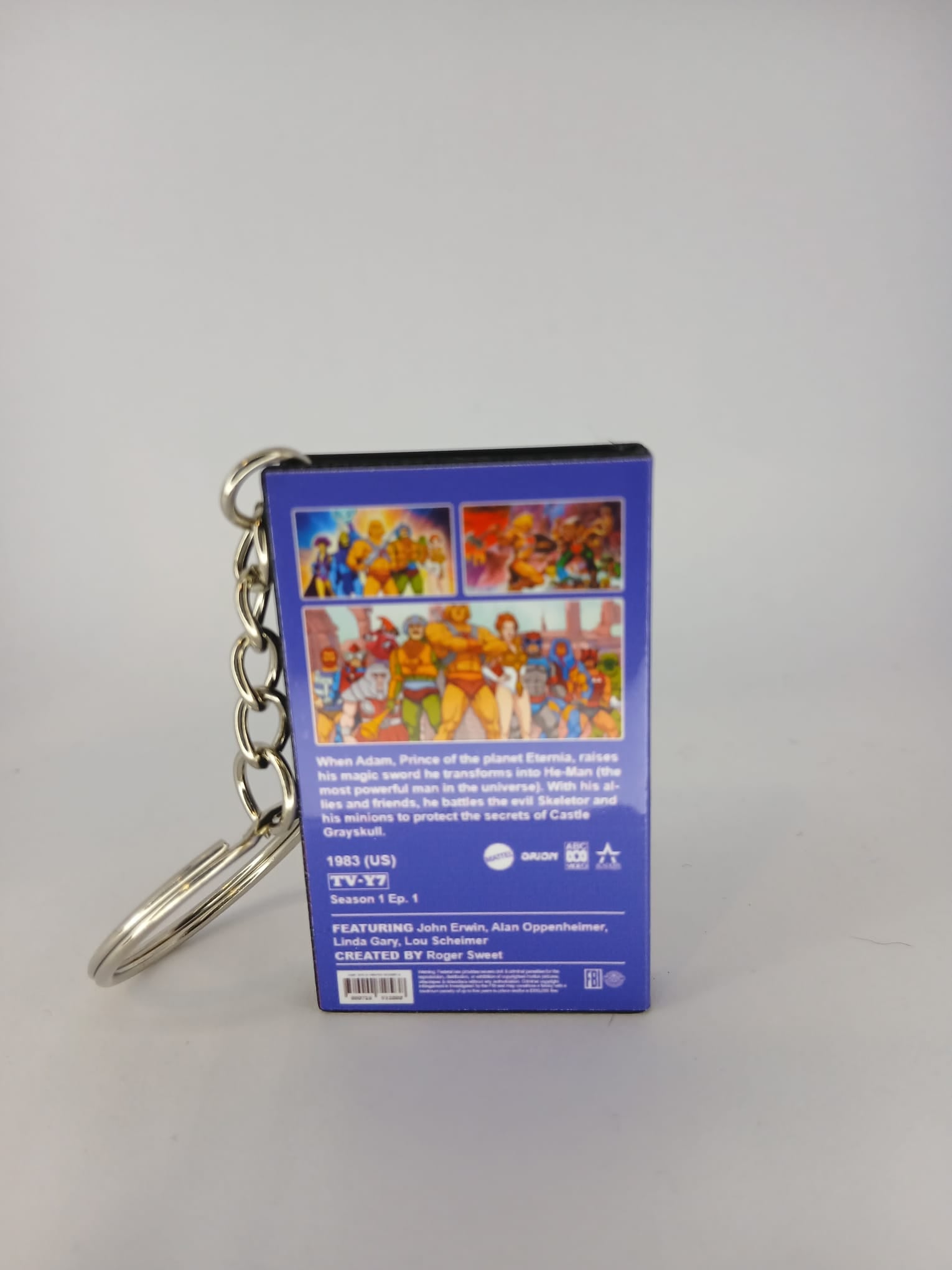He-Man VHS keyring angle view