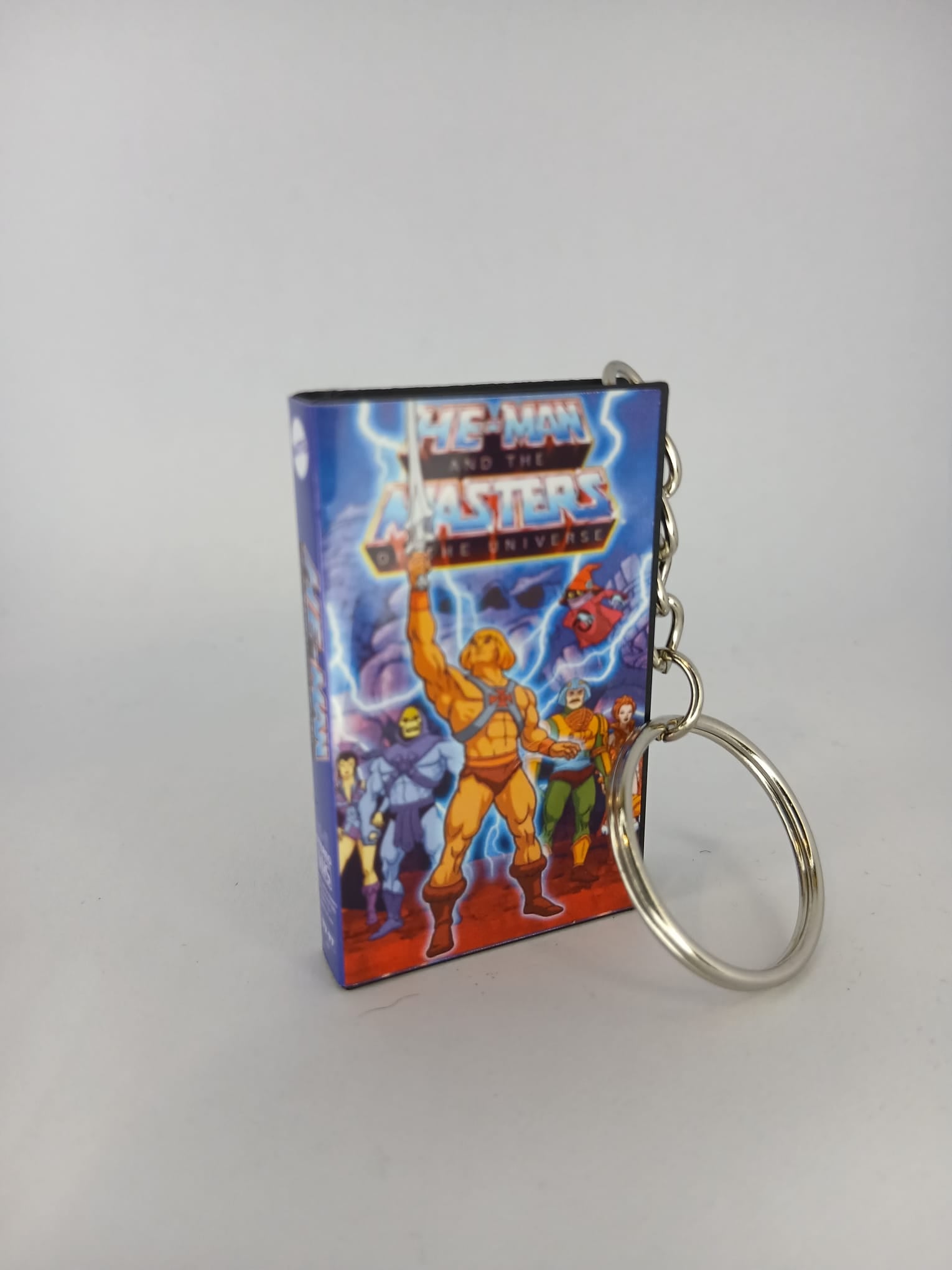 He-Man VHS keyring standing upright