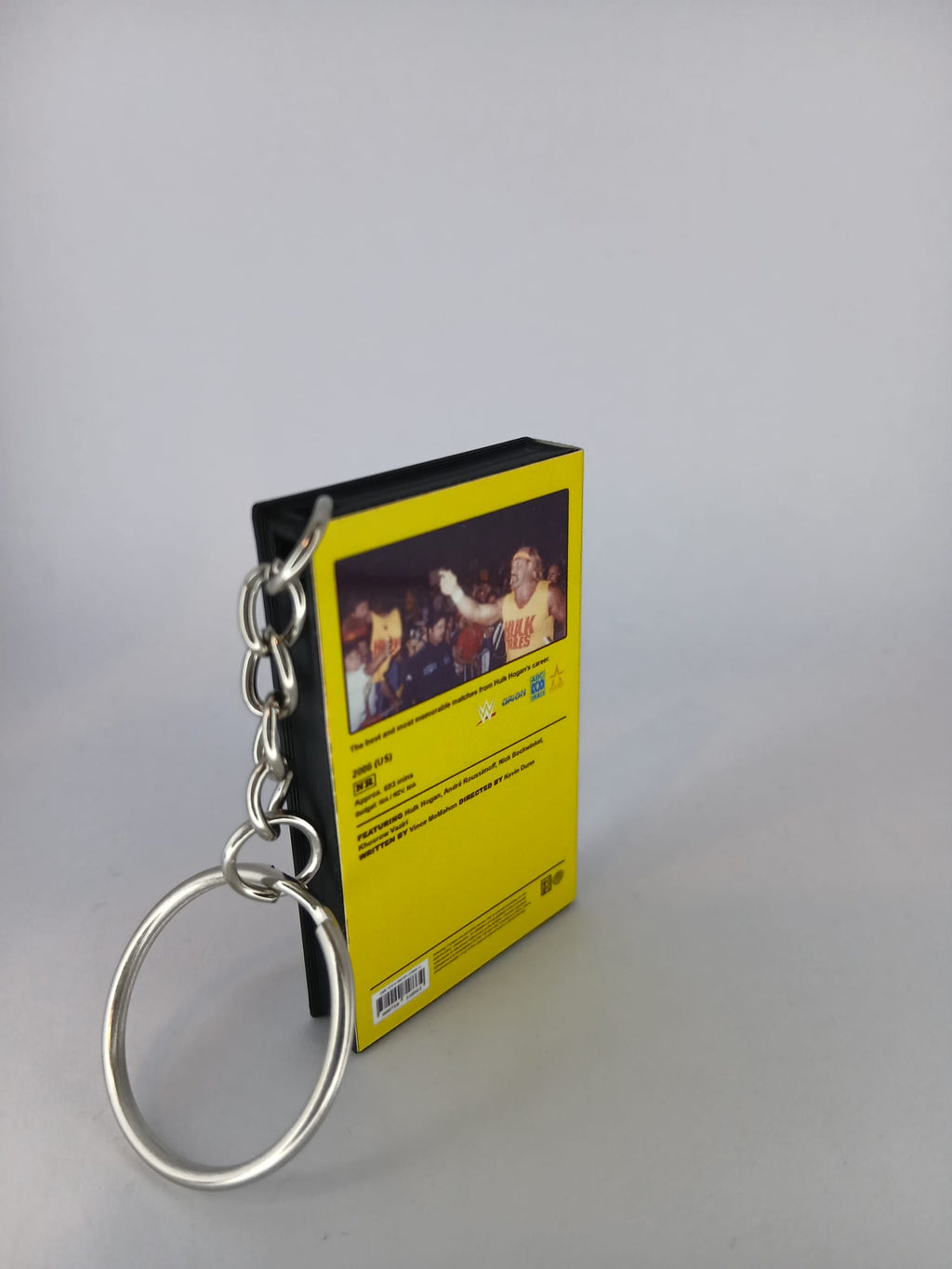 Hulk Hogan Ultimate Anthology VHS keyring — back and spine angled view