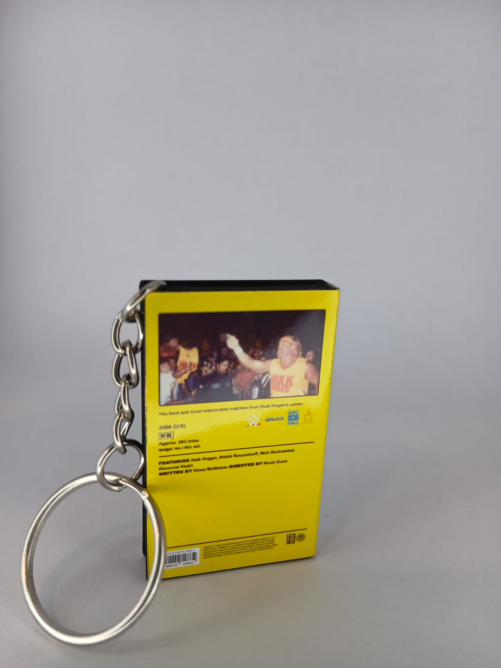 Hulk Hogan Ultimate Anthology VHS keyring — spine angled view